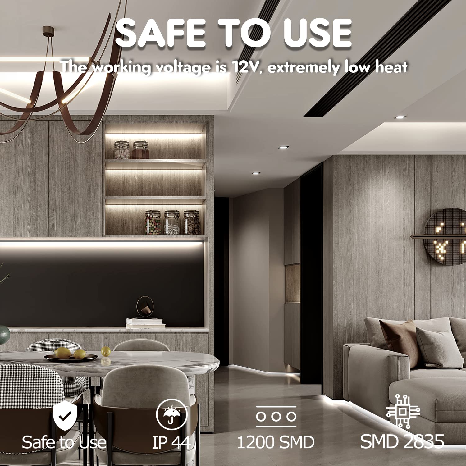 GUOTONG White LED Strip Lights, IP44 Waterproof, 6000K, 65.6ft/20m, Flexible Ribbon for Kitchen Cabinet, Outdoor/Indoor Use