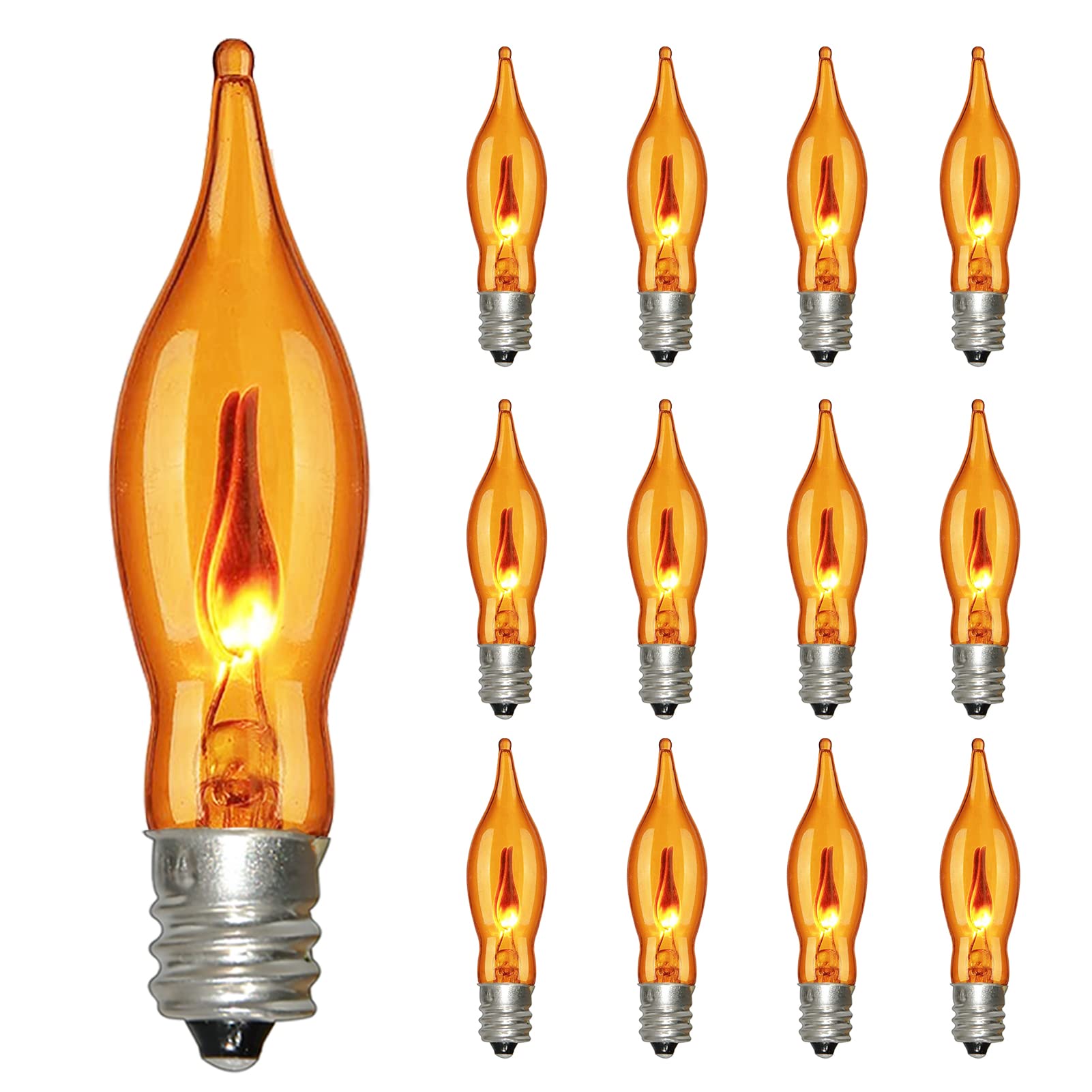 Konictom 12 Pack C18 Orange Flicker Flame Light Bulbs, C7/E12 Base For Indoor/Outdoor Decor