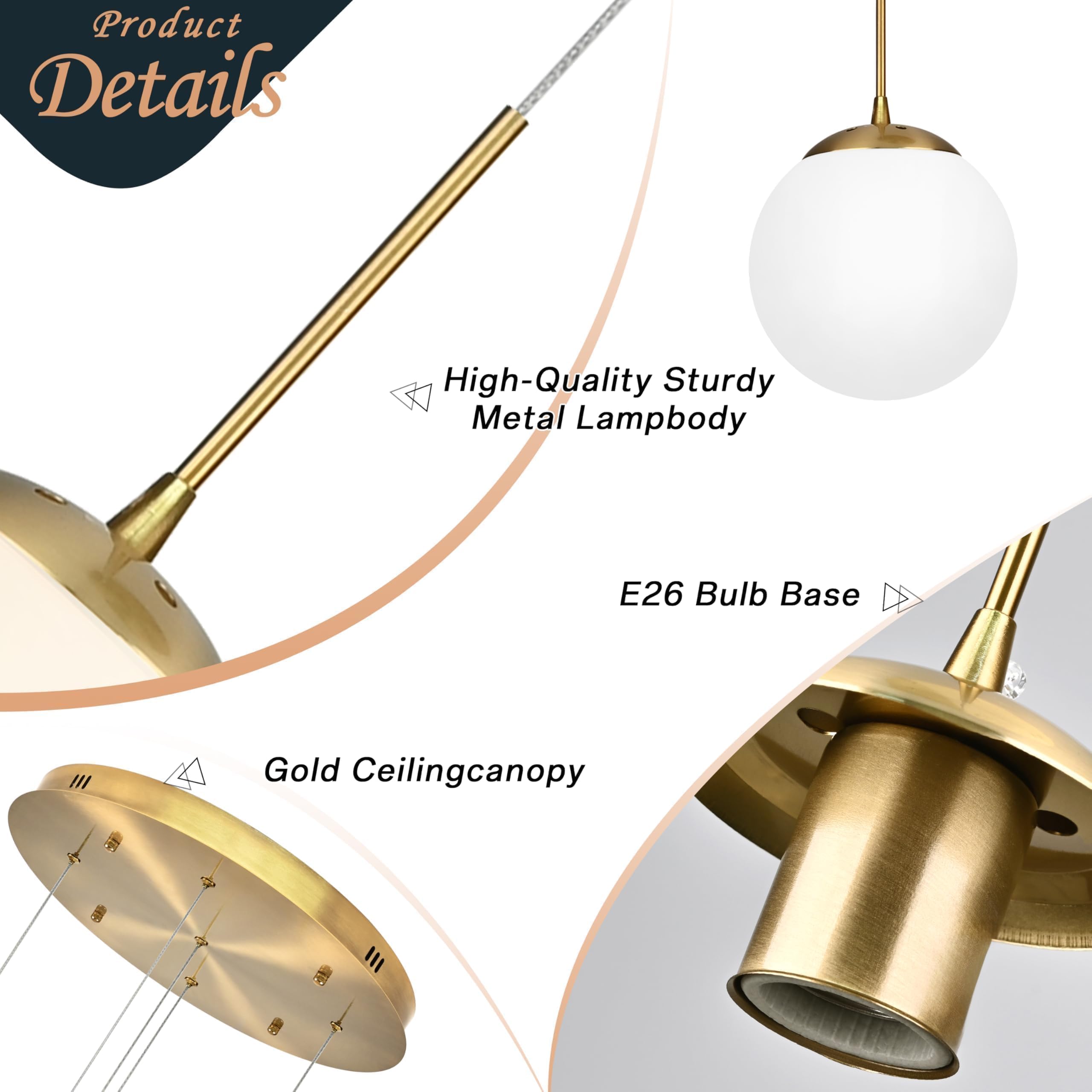 Koko&Yukina 5-Light Globe Glass Pendant Light Adjustable Length Pendant Lights Fixtures Modern Gold Chandelier With Milky White