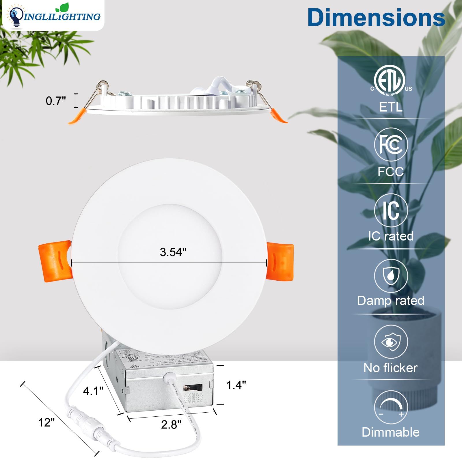 Dllt Led Recessed Ceiling Light: 6 Pack 3 Inch Slim Recessed Lighting For Kitchen - 5Cct Dimmable Canless Wafer Downlight For Living Room - 600Lm Brightness 6W Led Can Lights For Bedroom Etl Fcc