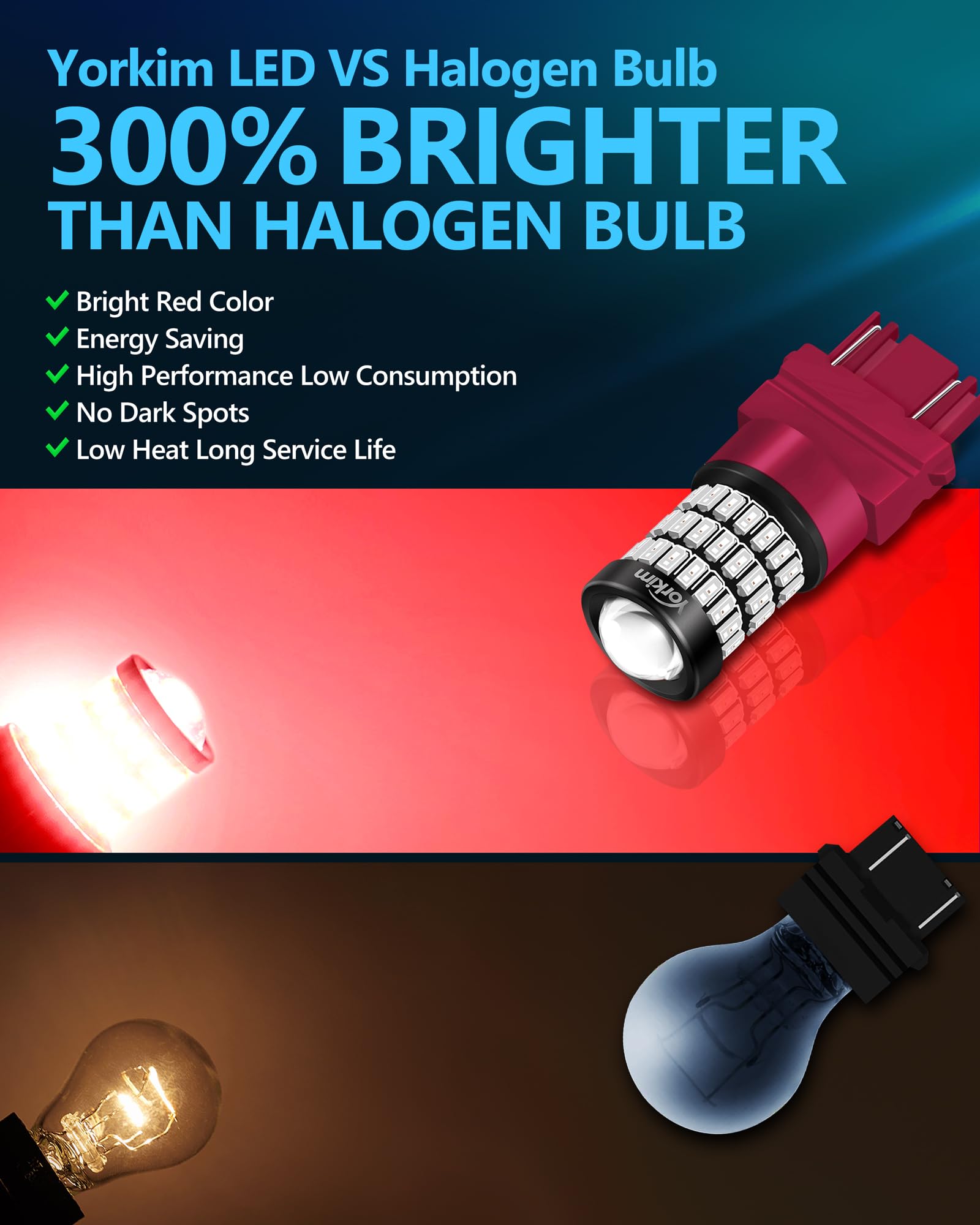 Yorkim 3157 Led Bulb Red 3157 Led Brake Lights Bulb 3157 Led Tail Lights 3157 Led Blinking Brake Lights With Projector 3156 Led Bulb Red 3056 3156 3057 4057 4157 T25 Led Bulbs Red, Pack Of 2