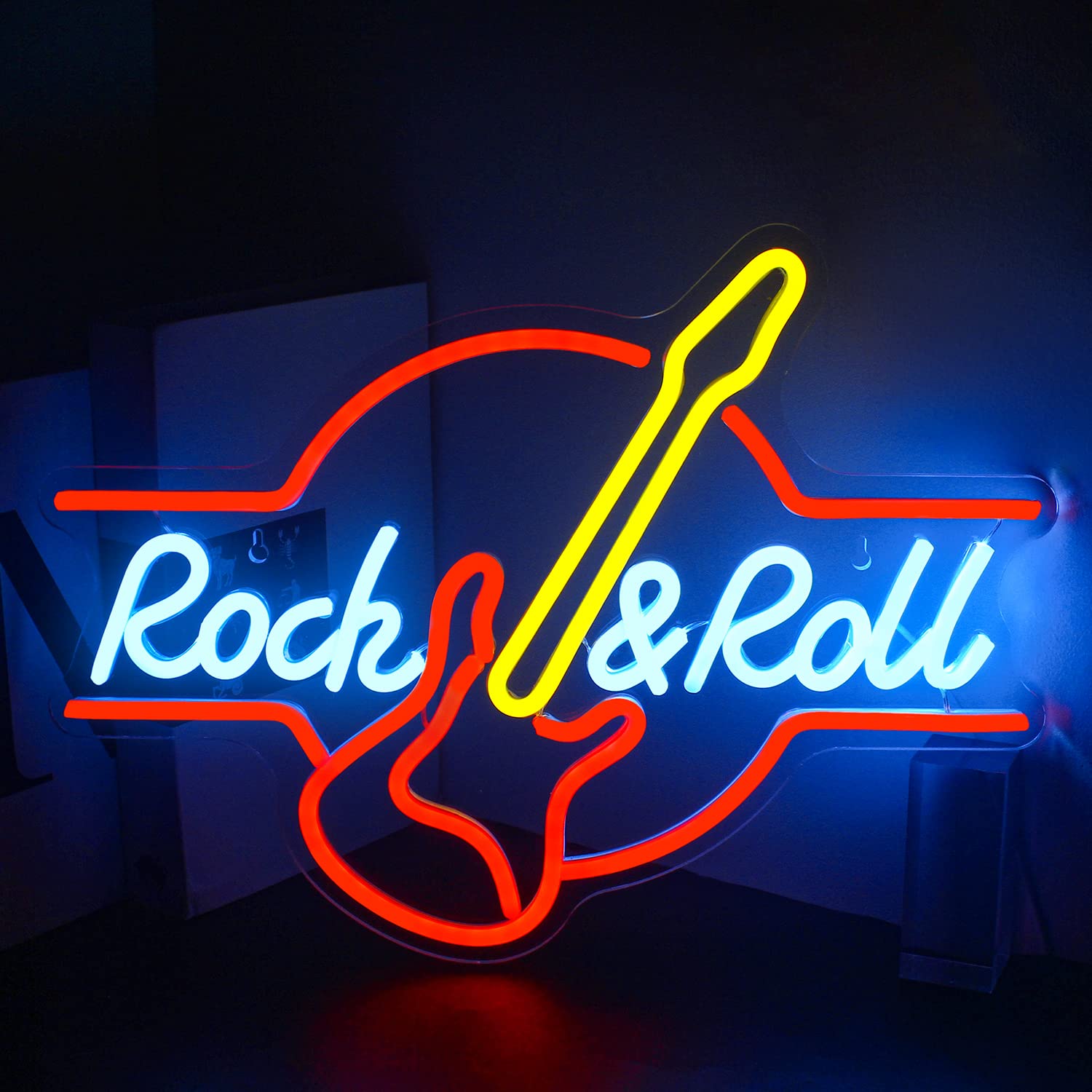 Looklight Guitar Neon Sign, LED Light for Wall Decor, 12.6inx16.5in, Acrylic, Guitar Shape, USB Powered