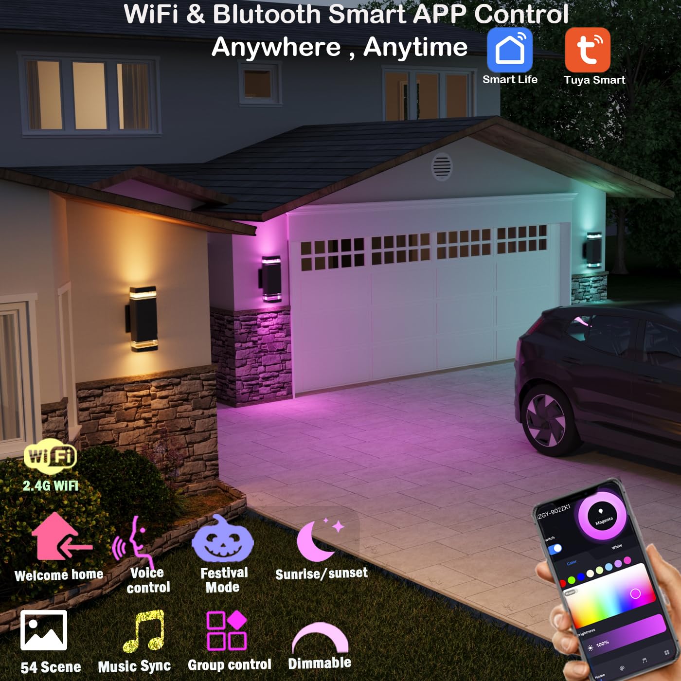 rosykite Mi.Light RF Remote Control LED Wall Light, RGB+CCT, 3 Pack, Aluminum, 2700K-6500K, Outdoor Lighting