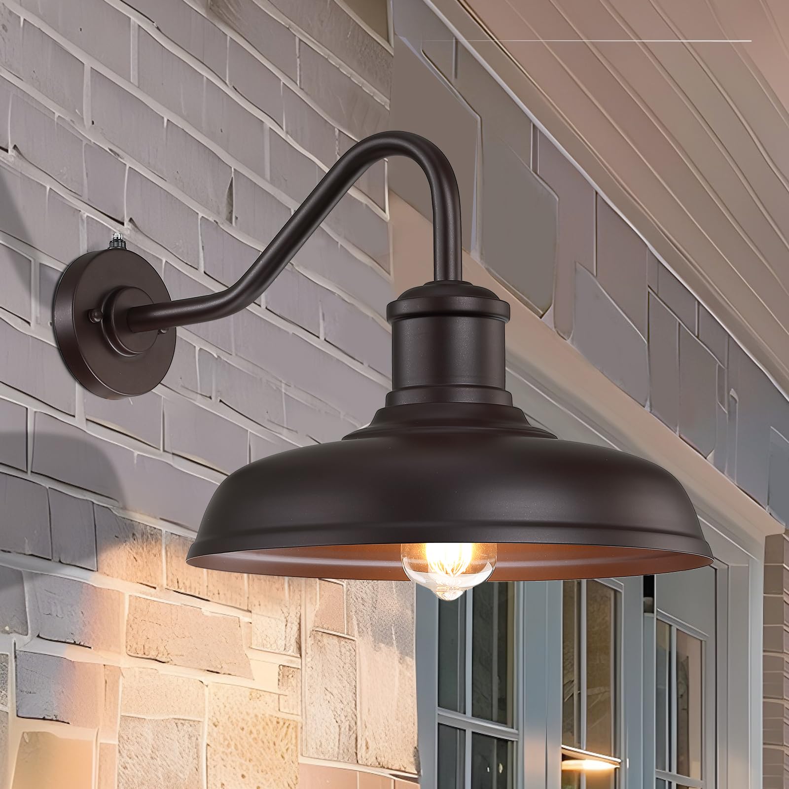 MYHXQ Gooseneck Barn Light 2-Pack, 13.8'' Brown Metal Outdoor Sconce with Sensor, Industrial Fixture for Porch, Entryway, Garage