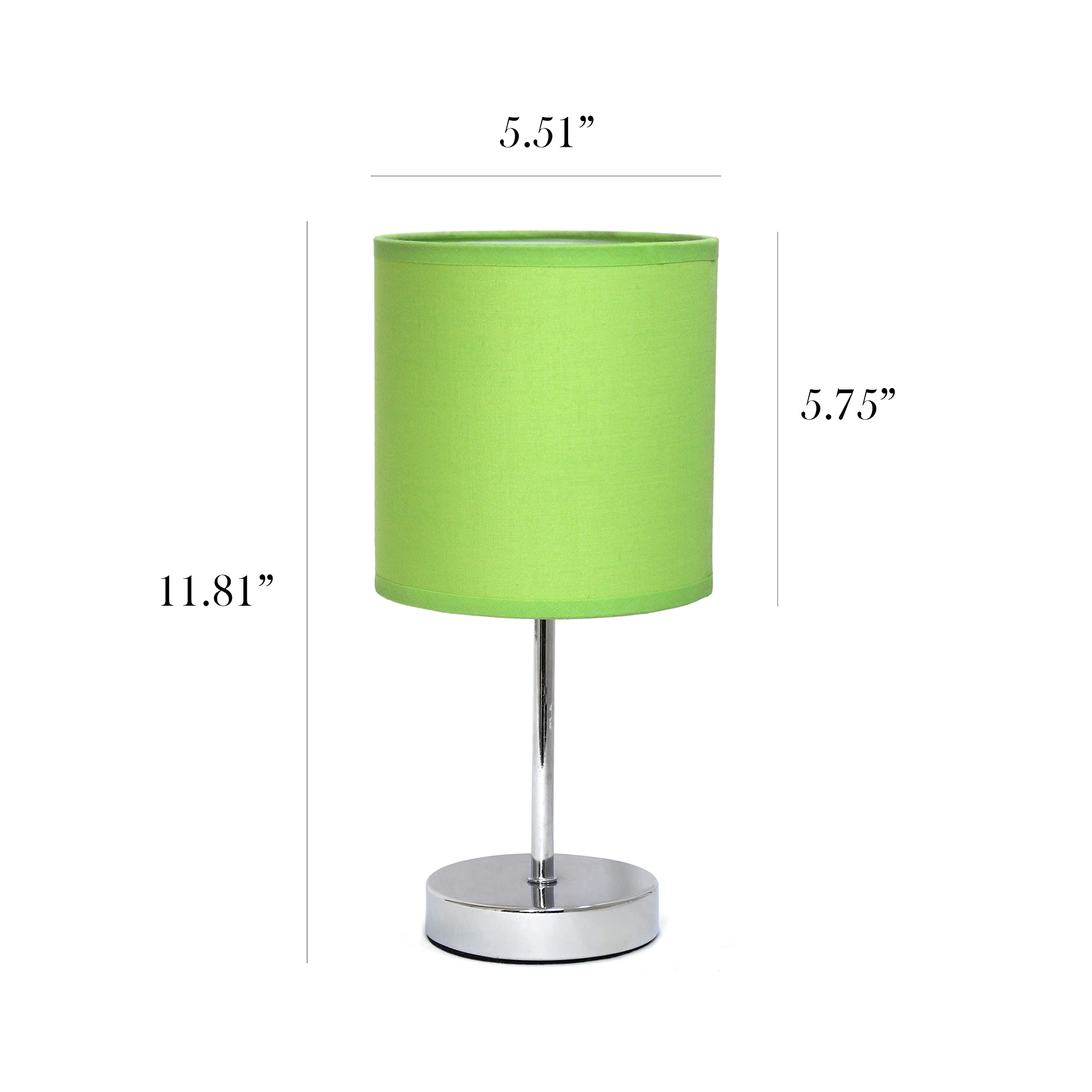 Simple Designs Lt2007-Grn-Lb Basic Chrome Mini Table Lamp For Living Room, Nightstand, Desk, Countertop, Green, With Feit Led Bu