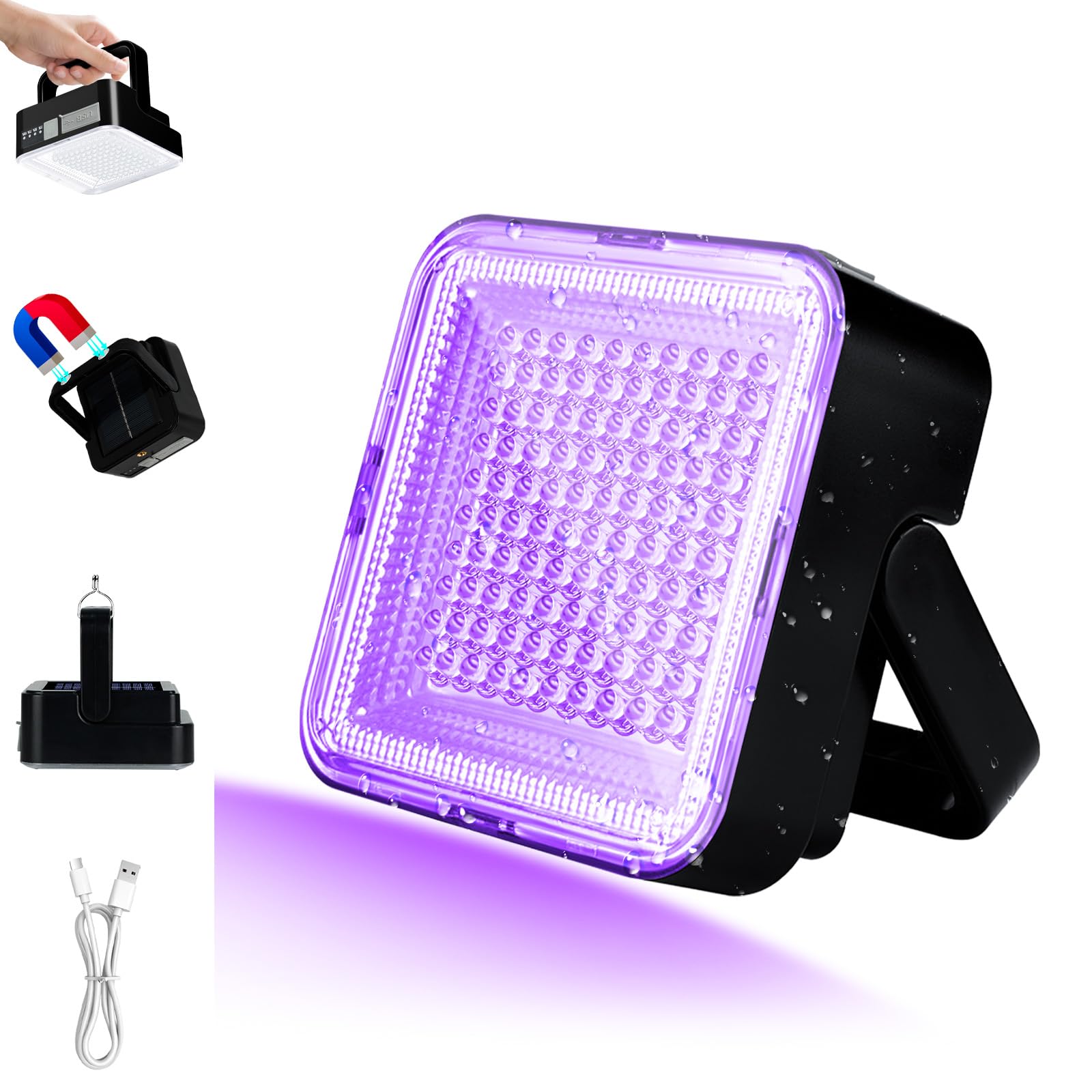 Rechargeable UV Black Light, 60W 5000mAh Dimmable UV Light, 100 LED 395nM LED Ultraviolet Blacklight, for Dog Cat Pet Urine Stai