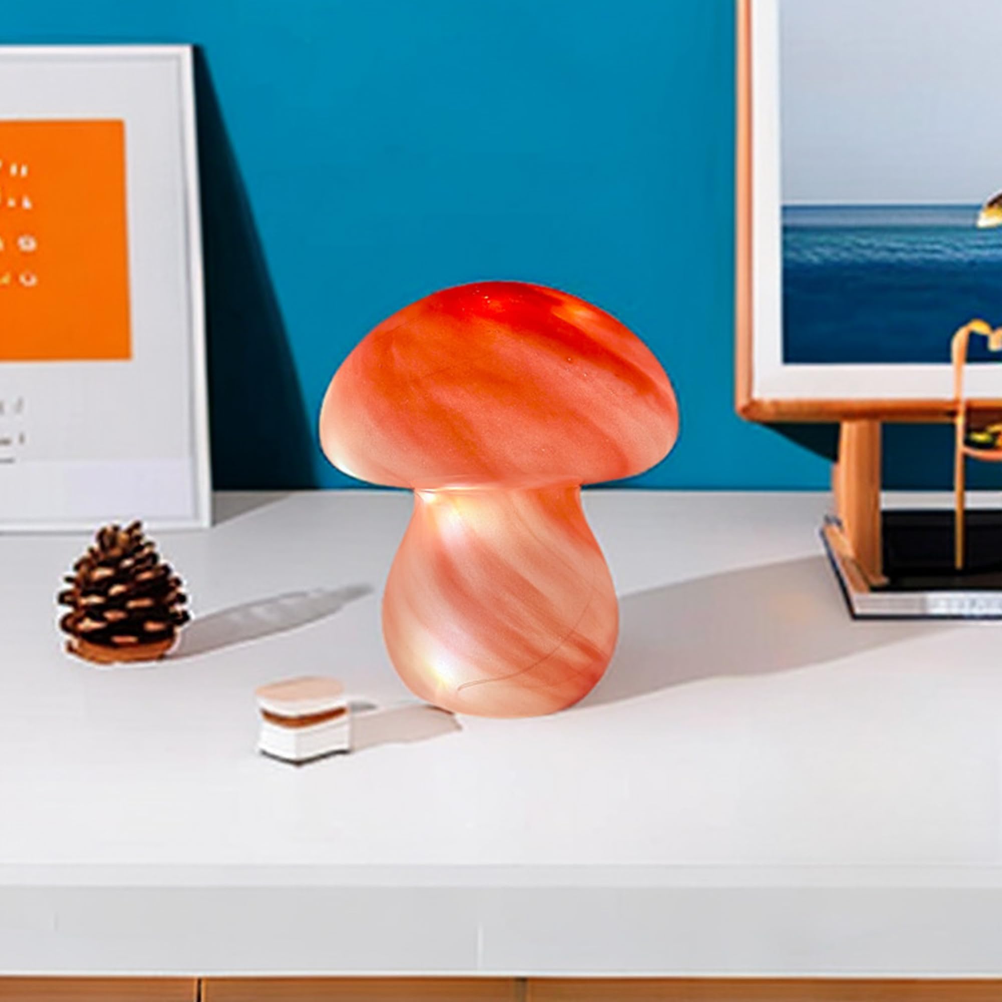 JBGIYOSG Mushroom Table Lamps Night Lights Cute Glass Nightstand Bedside Desk Lamps for Bedroom Living Study(Bulb Included) - Pi