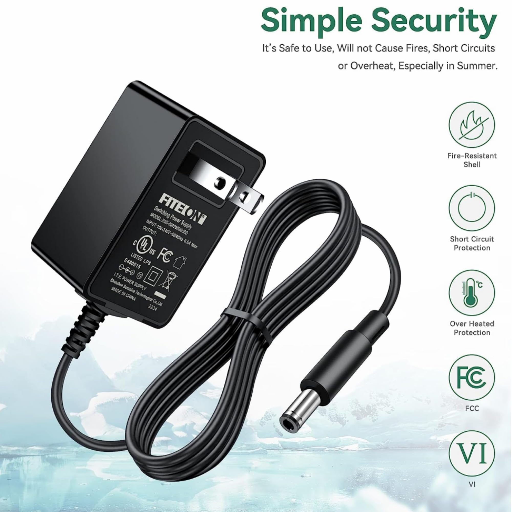 FITE ON 5V AC Adapter for YIERBLUE, BIGSUN, BUYSIGHT Rechargeable LED Flashlight - Power Supply Cord Charger