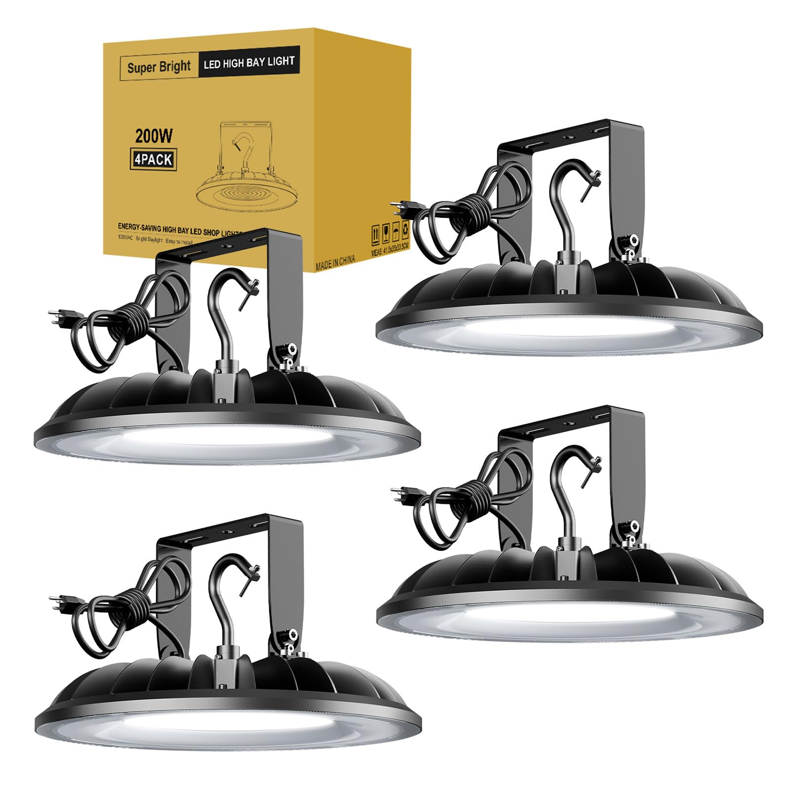 UFO LED High Bay Light, 200W High Bay LED Lights 22000Lm UL Listed with US Plug, 2 Types of Installation high bay light, IP65 Co