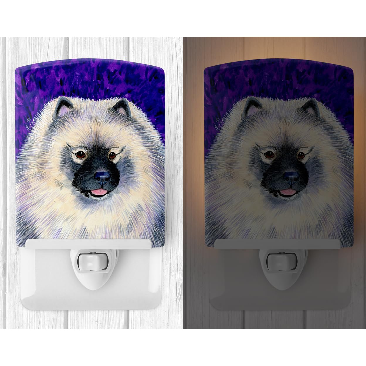 Caroline'S Treasures Ss8691Cnl Keeshond Ceramic Night Light Compact, Ul-Certified, Ideal For Bedroom, Bathroom, Nursery, Hallway, Kitchen, 6X4X3, Multicolor