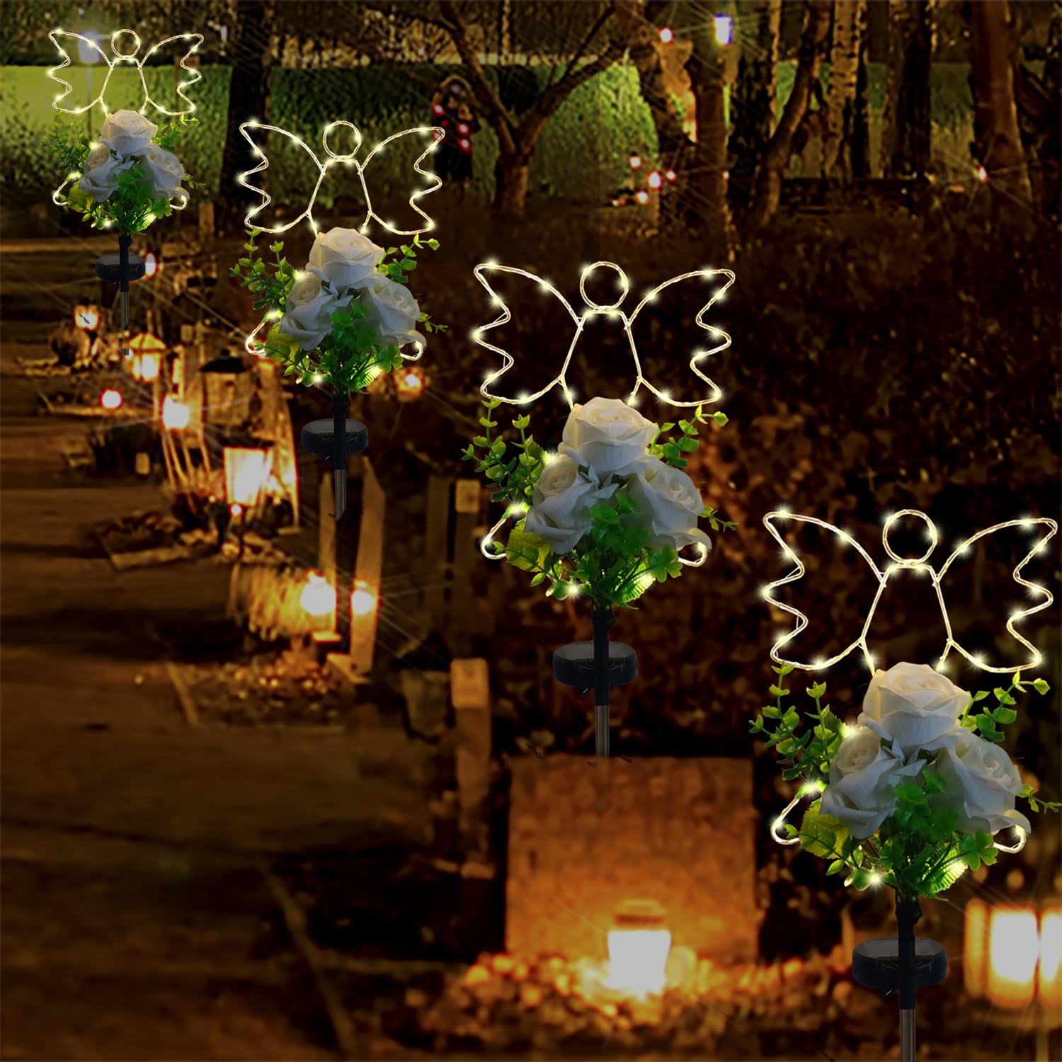 Lmtocs Solar Angel Lights for Cemetery, Memorial Gifts, Angel-Rose Color