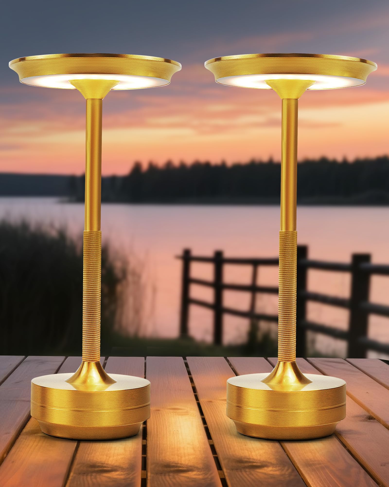jinchangming 2 Pack Cordless Table Lamps, LED Rechargeable Battery Operated Desk Lamps with 3 Color Stepless Dimmable, Table Lig