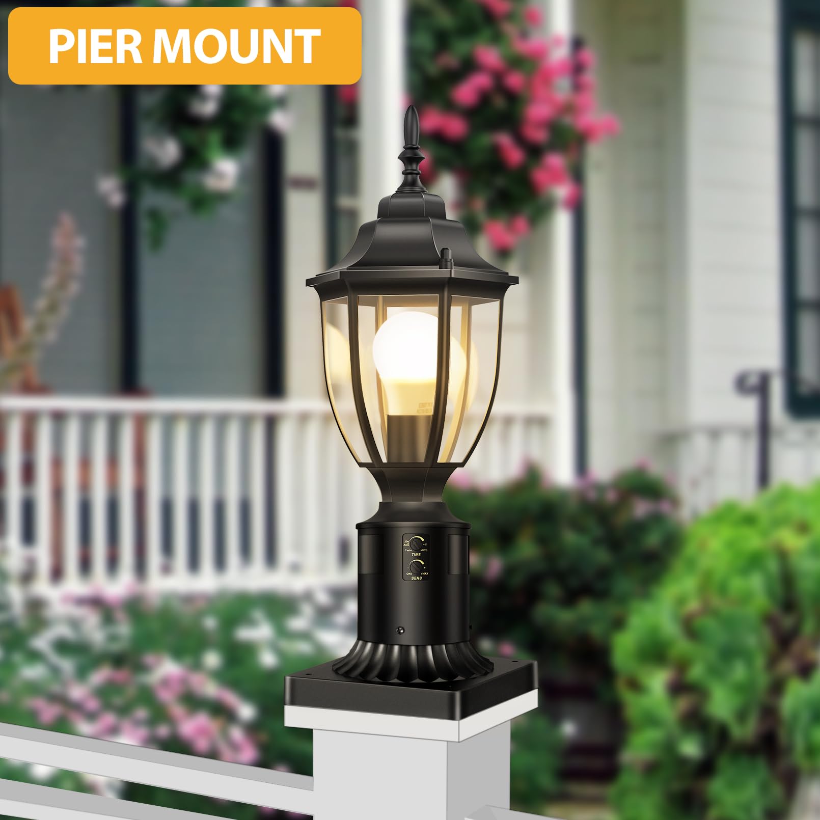 Lamomo Motion Sensor Outdoor Post Lights, 2-Pack Waterproof Aluminum Lamp Posts, Black for Yard Patio Garden