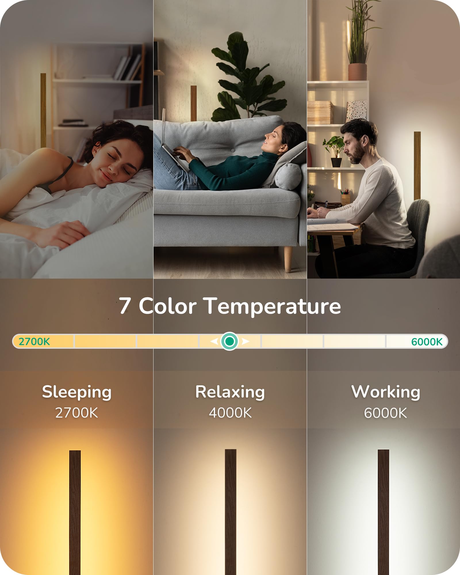 EDISHINE Mid Century Modern Floor Lamp, Dimmable LED, Remote Control, Light Brown, 48.43", Engineered Wood, Model HBFL02V