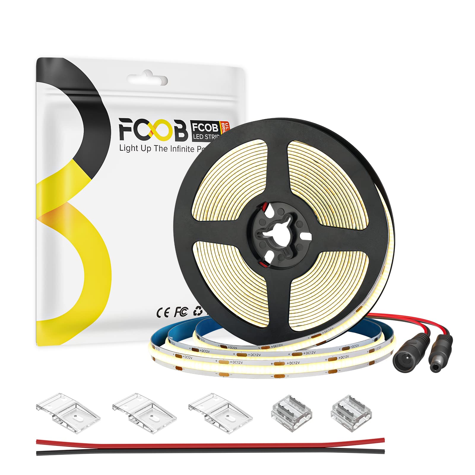 FCOB 16.4FT COB LED Strip, Warm White 3000K, DC12V, 480 LEDs/m, Flexible High Density Light for DIY Home Decor