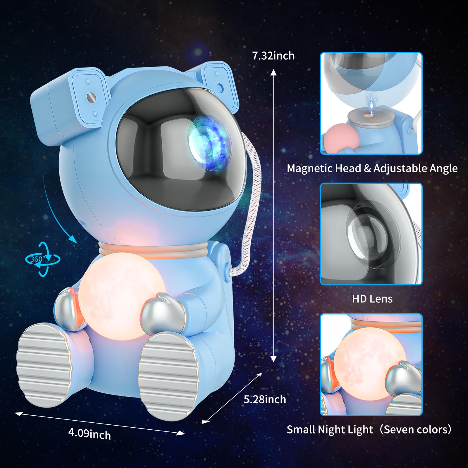 Cayclay Astronaut Galaxy Projector, Star Projector With Timer And Remote, Night Light With Moon Lamp, Led Nebula Lamp For Kids Adults, Room Decor Gift (Blue Pro)