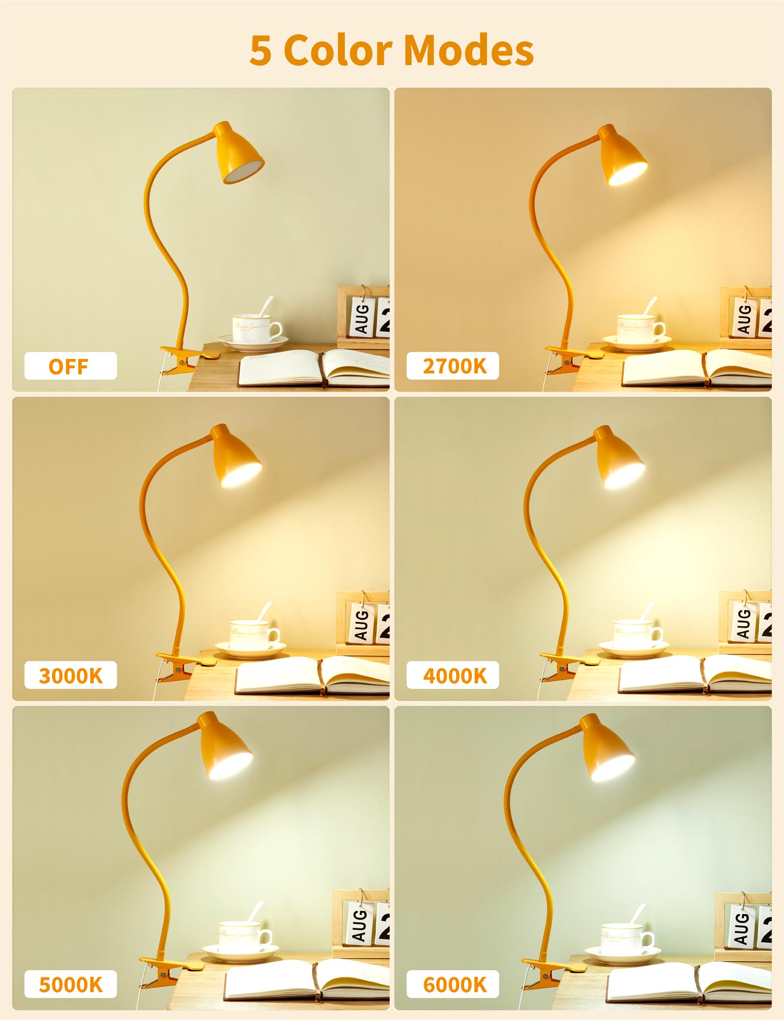 Bohon Clip On Light, 10W 38 Led Desk Lamp With Clamp, 5 Color 10 Brightness Auto Off Timer, Flexible Gooseneck Clip Lamp, Desk L