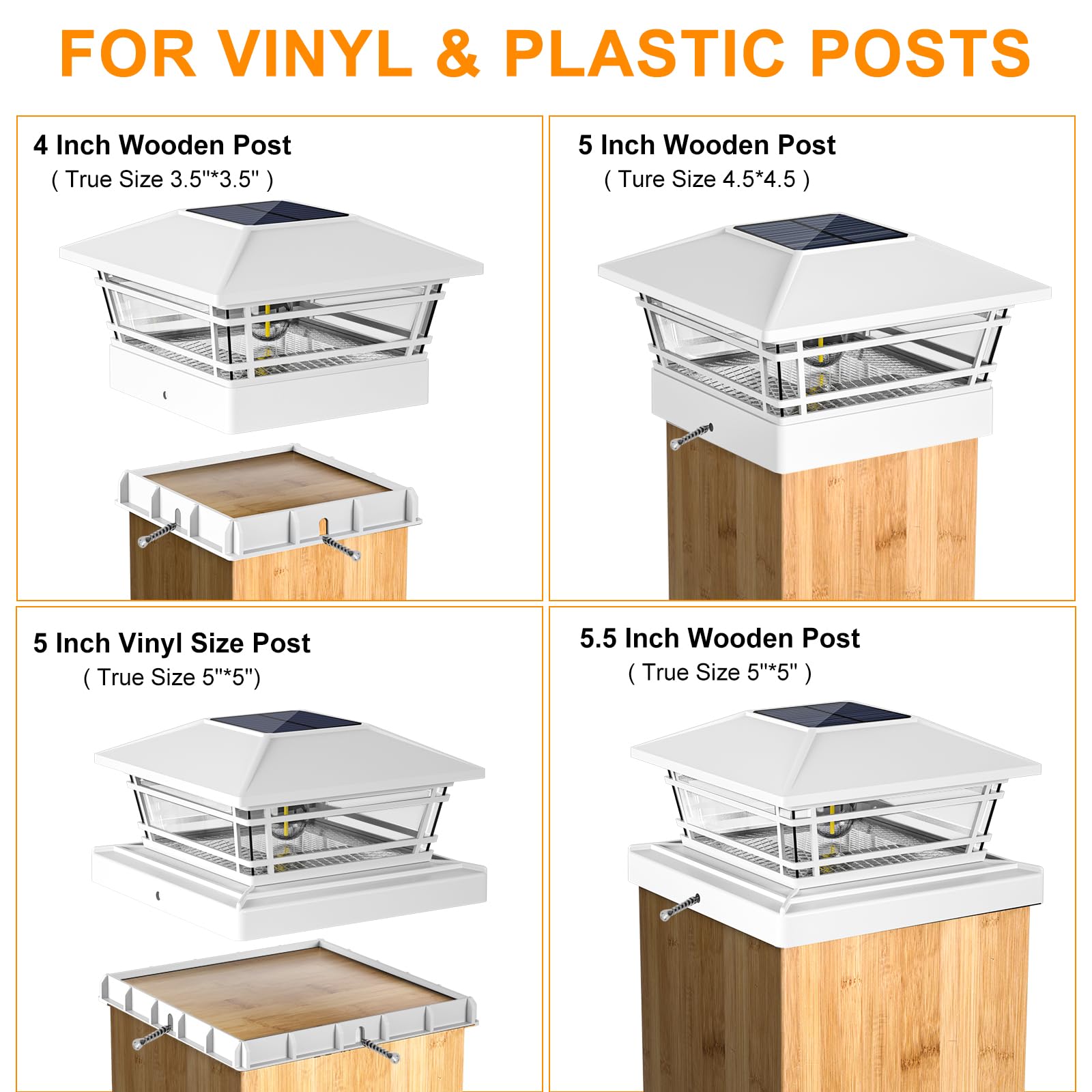 Kipeini Solar Post Cap Lights Outdoor 8Pack [Led Bulb, 2 Brightness Setting] Fence Post Solar Lights Waterproof For 4X4 5X5 Or 5.5X5.5 Wood Posts, Warm Bright Bulb Lighting For Garden Deck Yard White