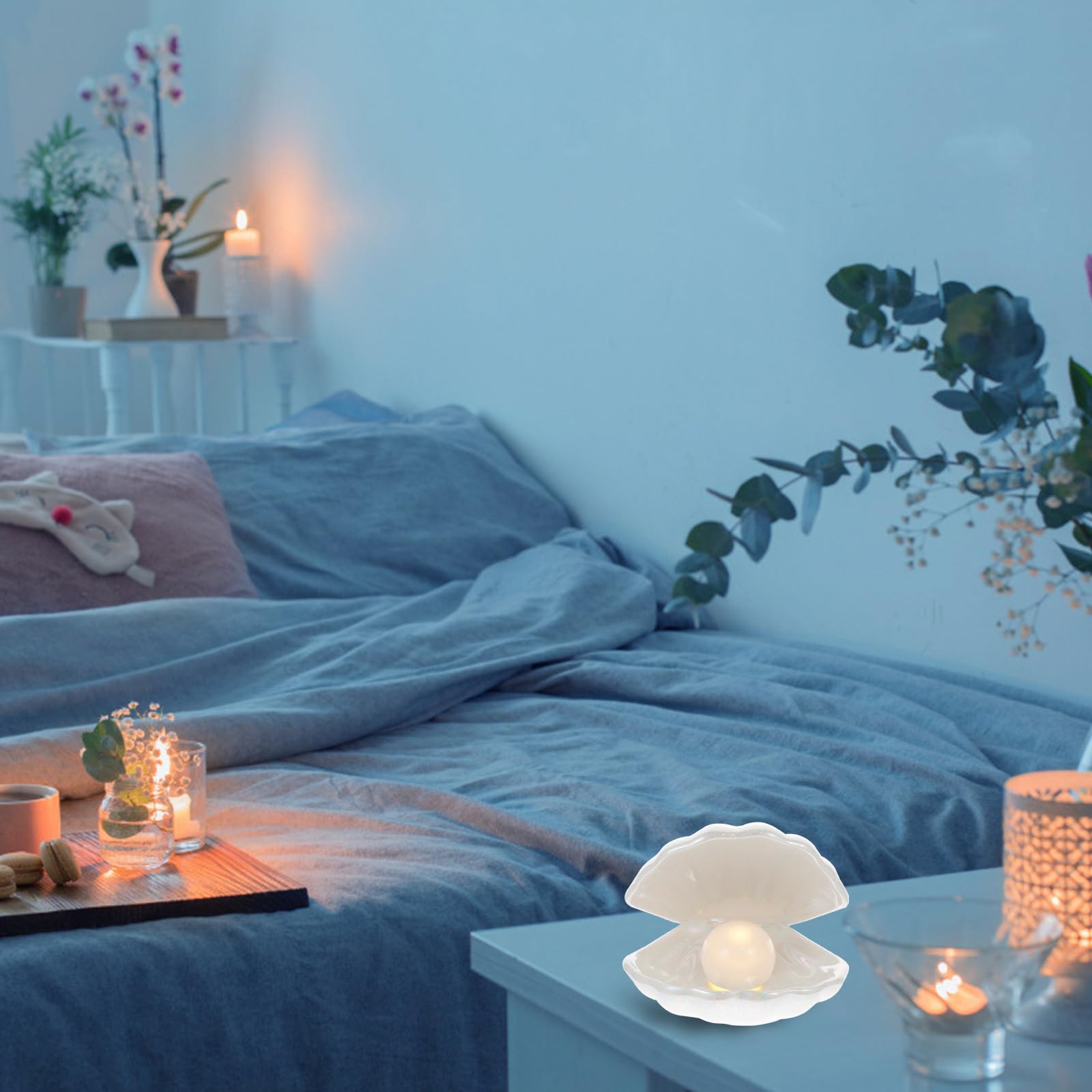 Imikeya Ceramic Shell Pearl Light - White Led Clam Lamp For Tabletop Decoration & Gifts