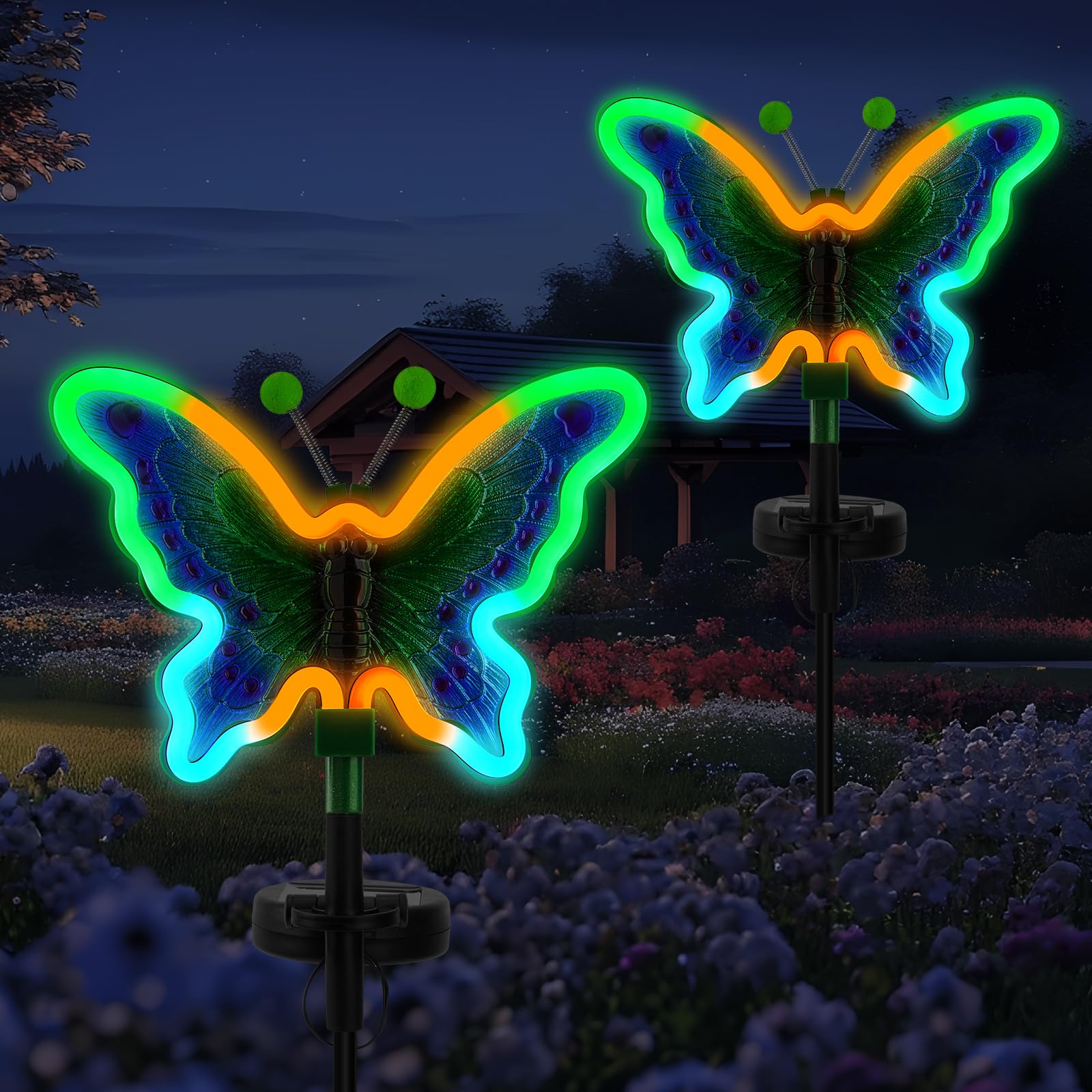 Butterfly Solar Garden Lights, Solar Butterfly Outdoor Lights, Garden Solar Decor for Outside,Solar Neon Lights,Yard Decorations
