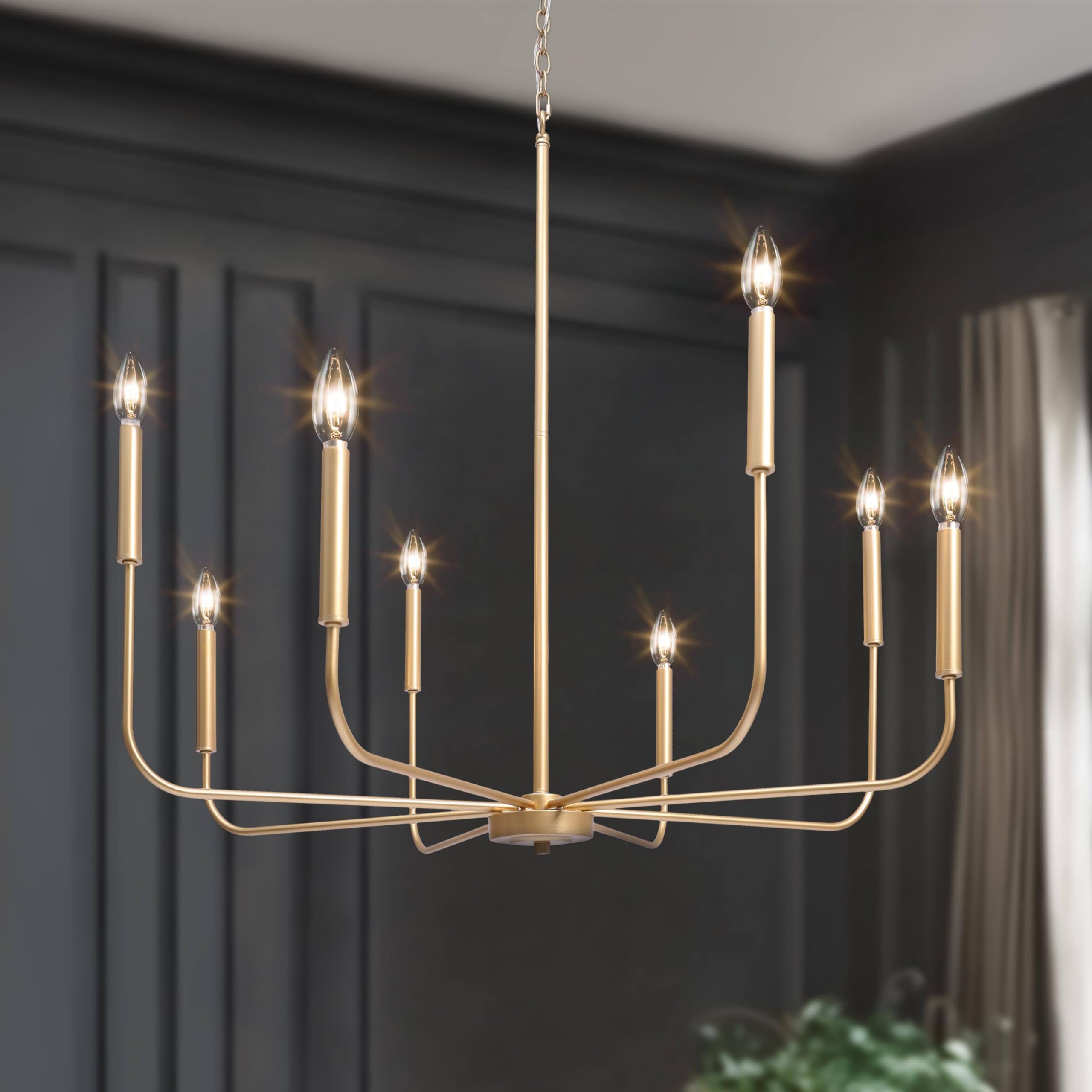 Laluz 8-Light Gold Chandelier, 31.5'' Large Farmhouse Dining Room Light Fixture Over Table, Modern Chandeliers Hanging Lights Fi