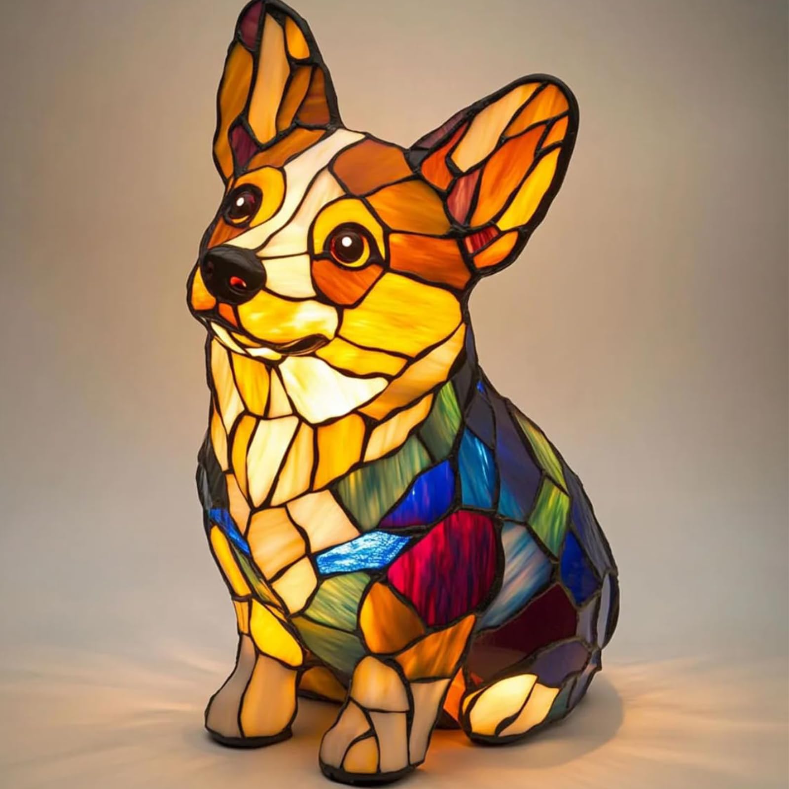 Corgi Lamp And Pug Lamp, Dog Series Art Night Light, Stained Resin French Bulldog Tabletop Night Light, Cute Pet Dogs Themed Led