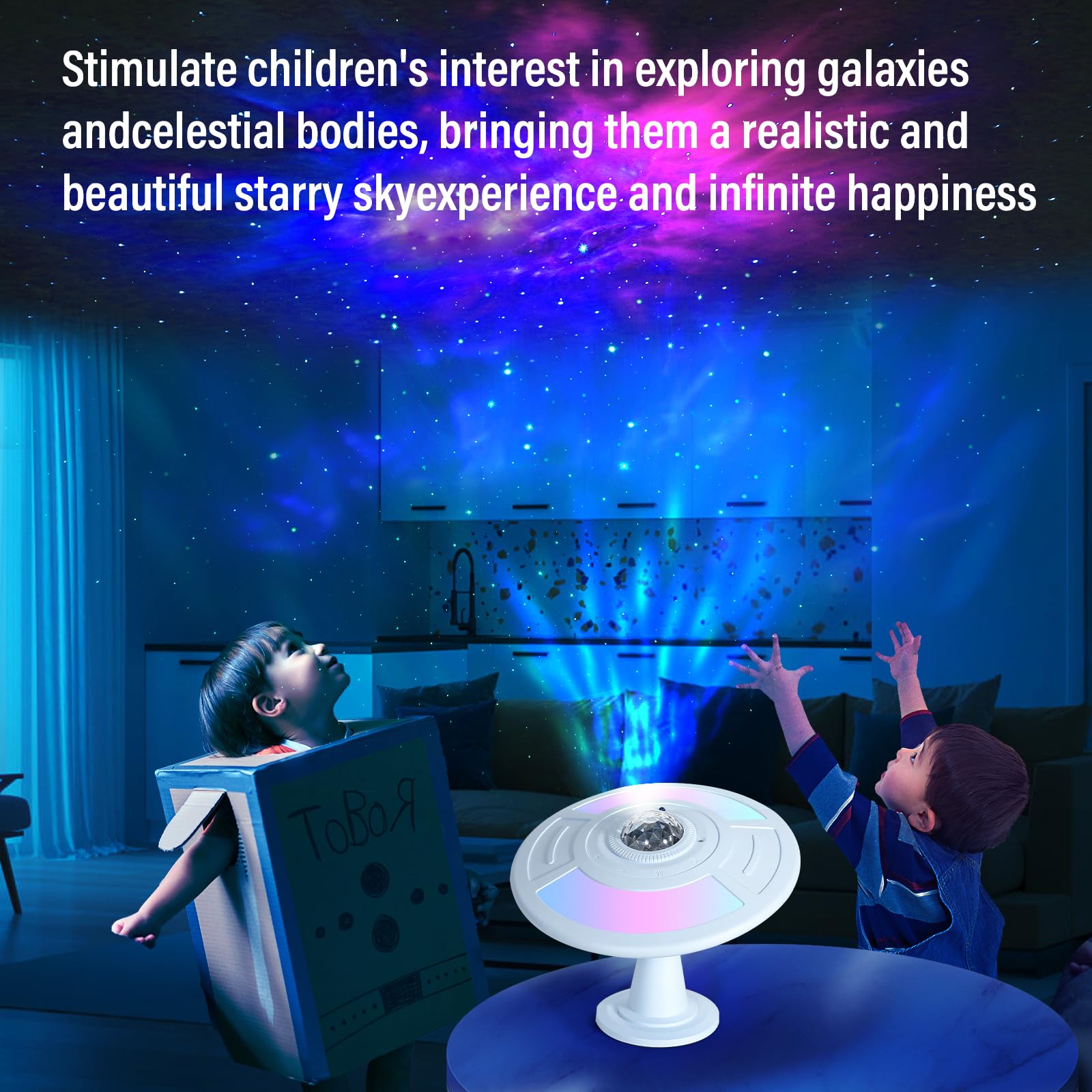 HASULL UFO Galaxy Projector Lamp - RGB Nebula, Remote Control, Auto Focus, USB Charging, Blue, Model SAL-RC