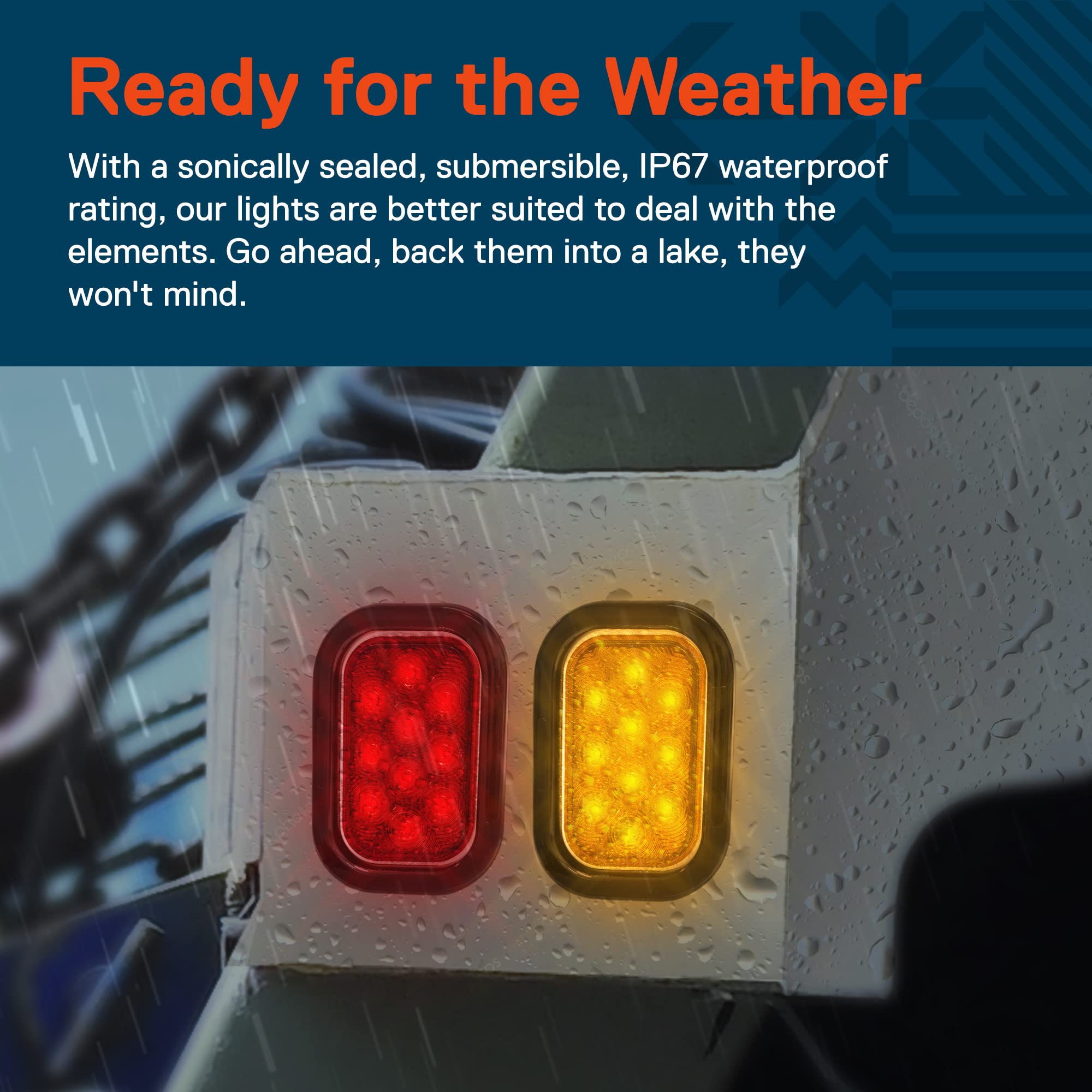 True Mods 2Pc Amber 5X3 3X5 Inch Rectangle Led Trailer Tail Light Kit [Dot Fmvss 108] [Sae I6 P2] [Grommets/Plugs] [Submersible] [Stop Turn Tail Park] [10 Led] Taillight For Tow Truck 80&quot; Wide Trailer