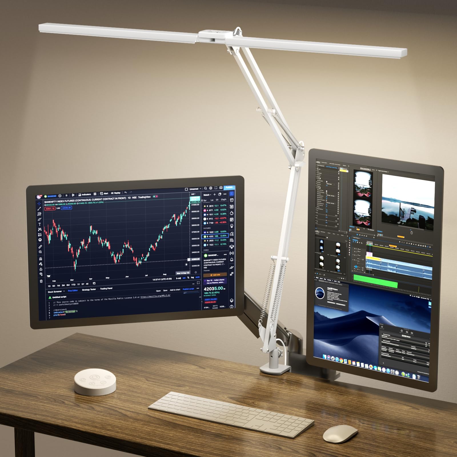 SKYLEO LED Desk Lamp - 2400LM Ultra Bright, Eye-Caring, Adjustable with Remote Control, Metal, White, Model B002