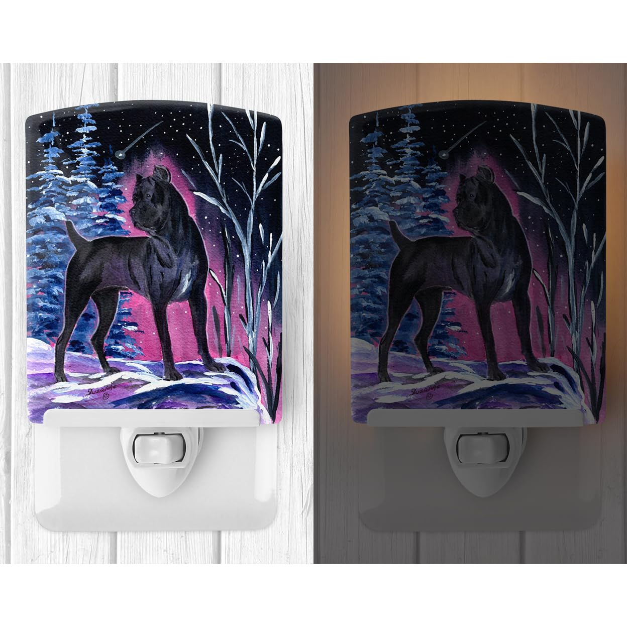 Carolines Treasures Ceramic Night Light, Starry Night Cane Corso, UL-Certified, 6x4x3in, Multicolor, Model SS8410CNL