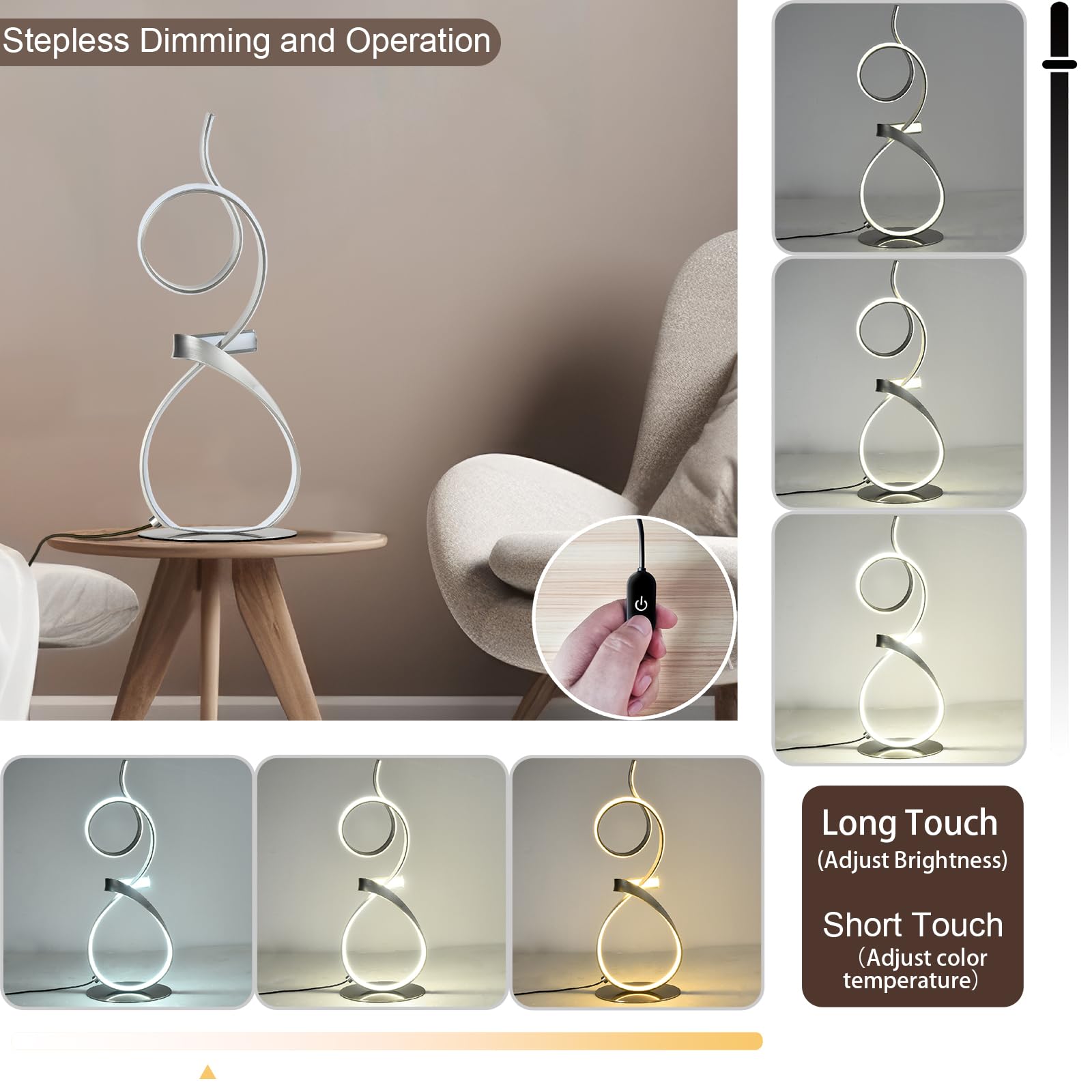 AooLiWang Modern LED Table Lamp with Remote Control, 21inch, Sand Nickel, Model ALW-TB, 3 Color Touch Dimmer