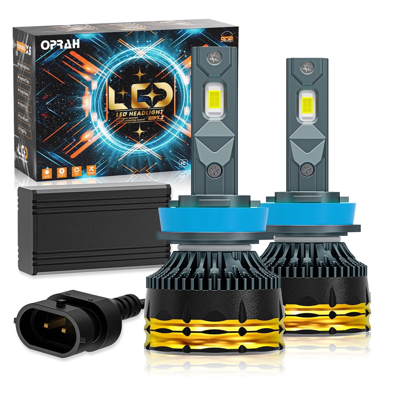 Oprah H8 H11 H9 LED Car Bulbs 3570 Chipsand Advanced Multi-Stage Cooling System Fog light, 6000K Pure White, Flicker-Free Illumi