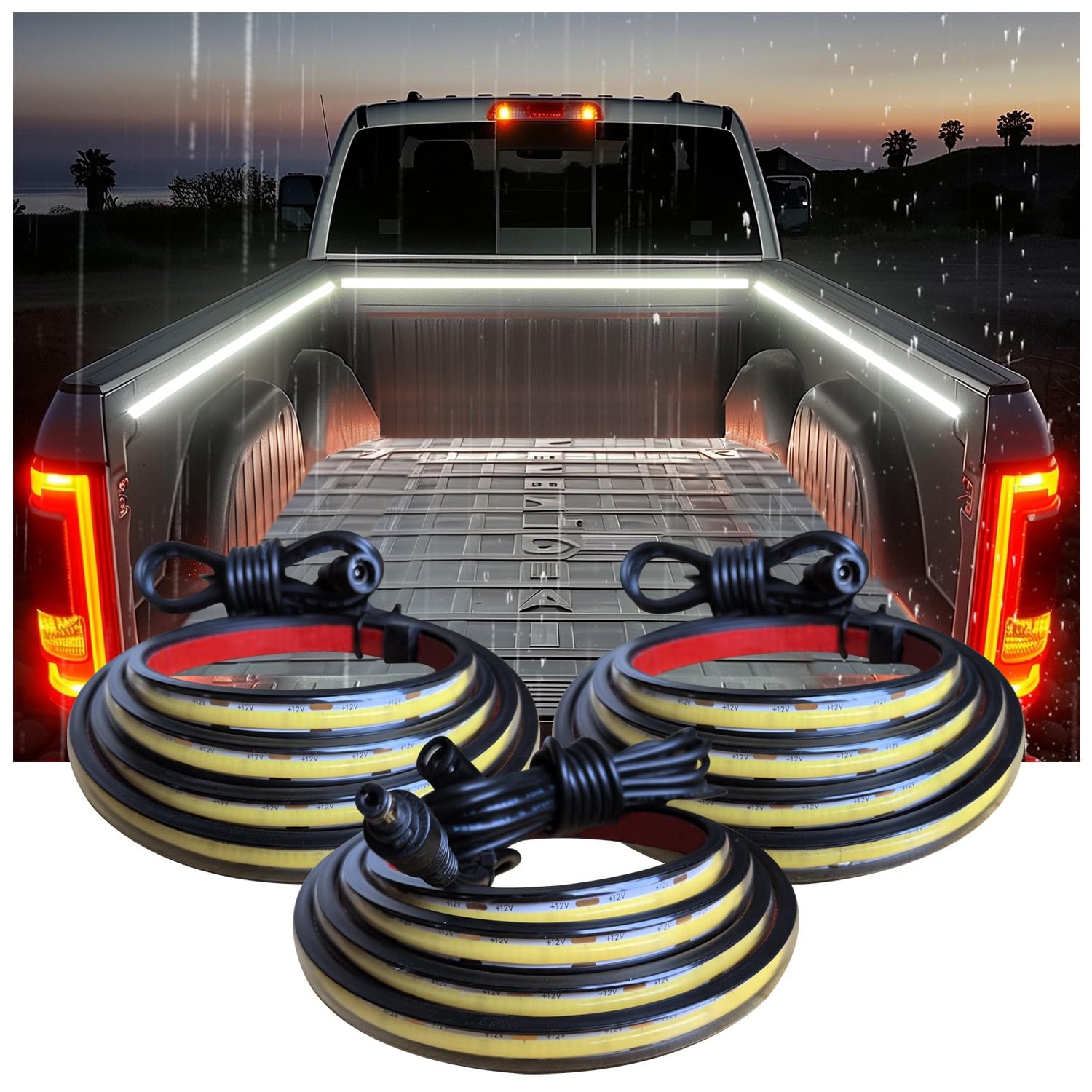 Autuneer Led Truck Bed Lights  3Pcs 60Inch 12V 6500K White Cob Waterproof Lights Strip With Switch cutting edge Fuse Splitter  Cool Accessories For Pickup Truck Camper Van Suv Rv Boat