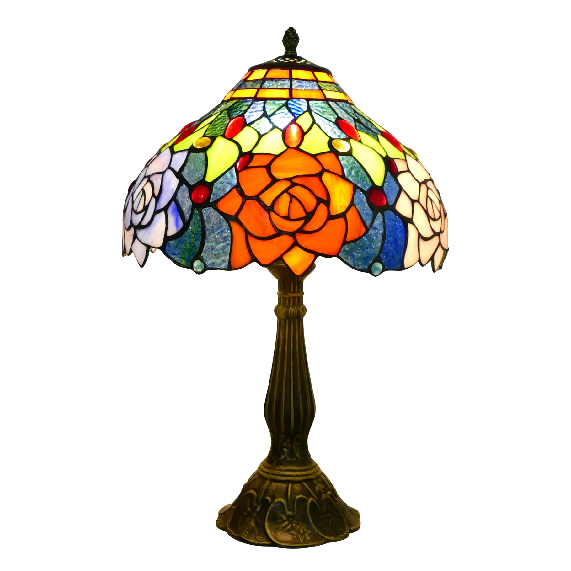 Tiffany Table Lamp Stained Glass Peony Flower Style Table Light  12 Wide 19 Tall Handmade Bedside Table Night Lamp  Antique Art Craft Gifts for Living Room Bedroom Study Bookcase Desk Light