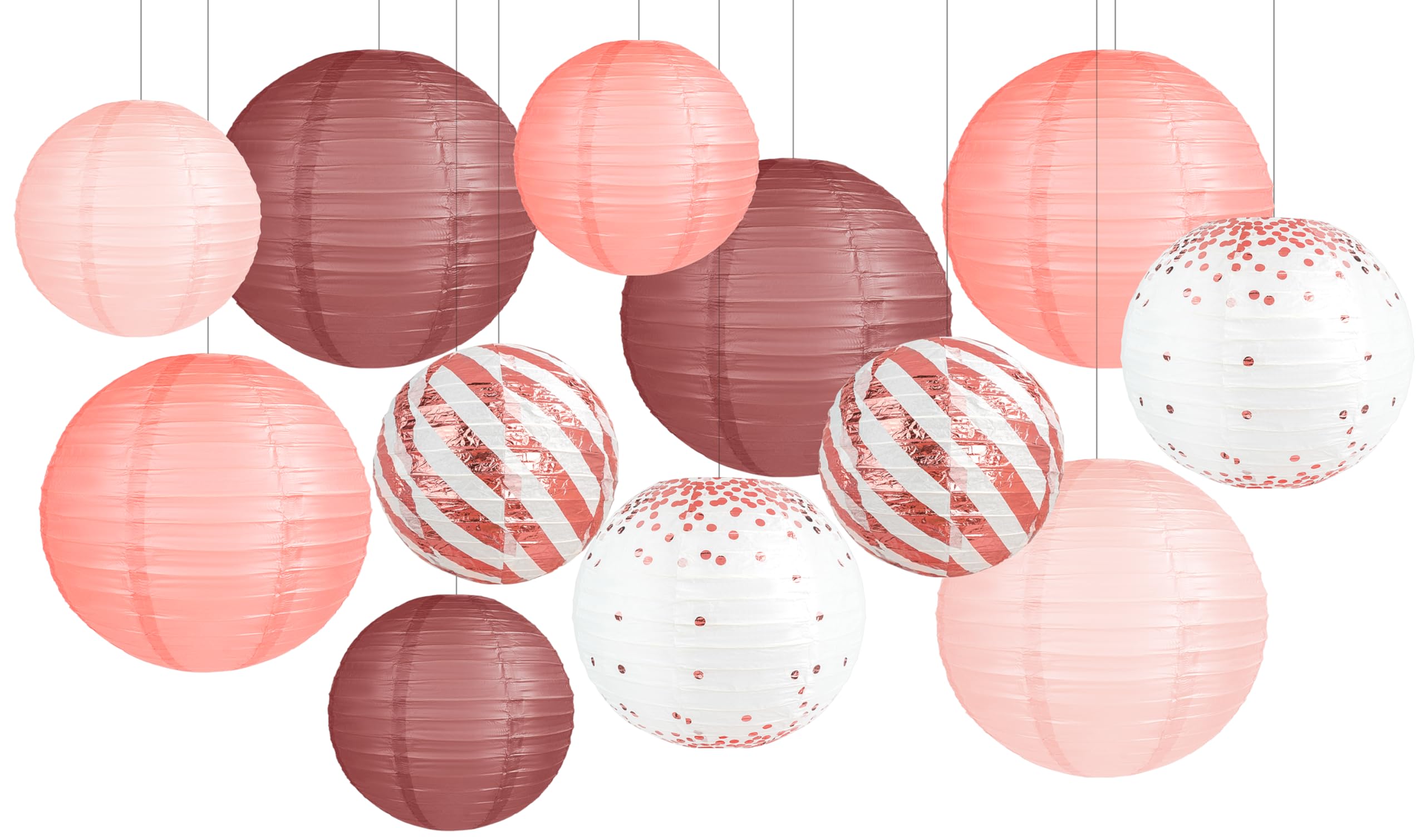 12Pcs Rose Gold Vintage Floral Wedding Hanging Paper Lanterns Decorations Rose Gold Birthday Decorations Bachelorette Bridal Sho