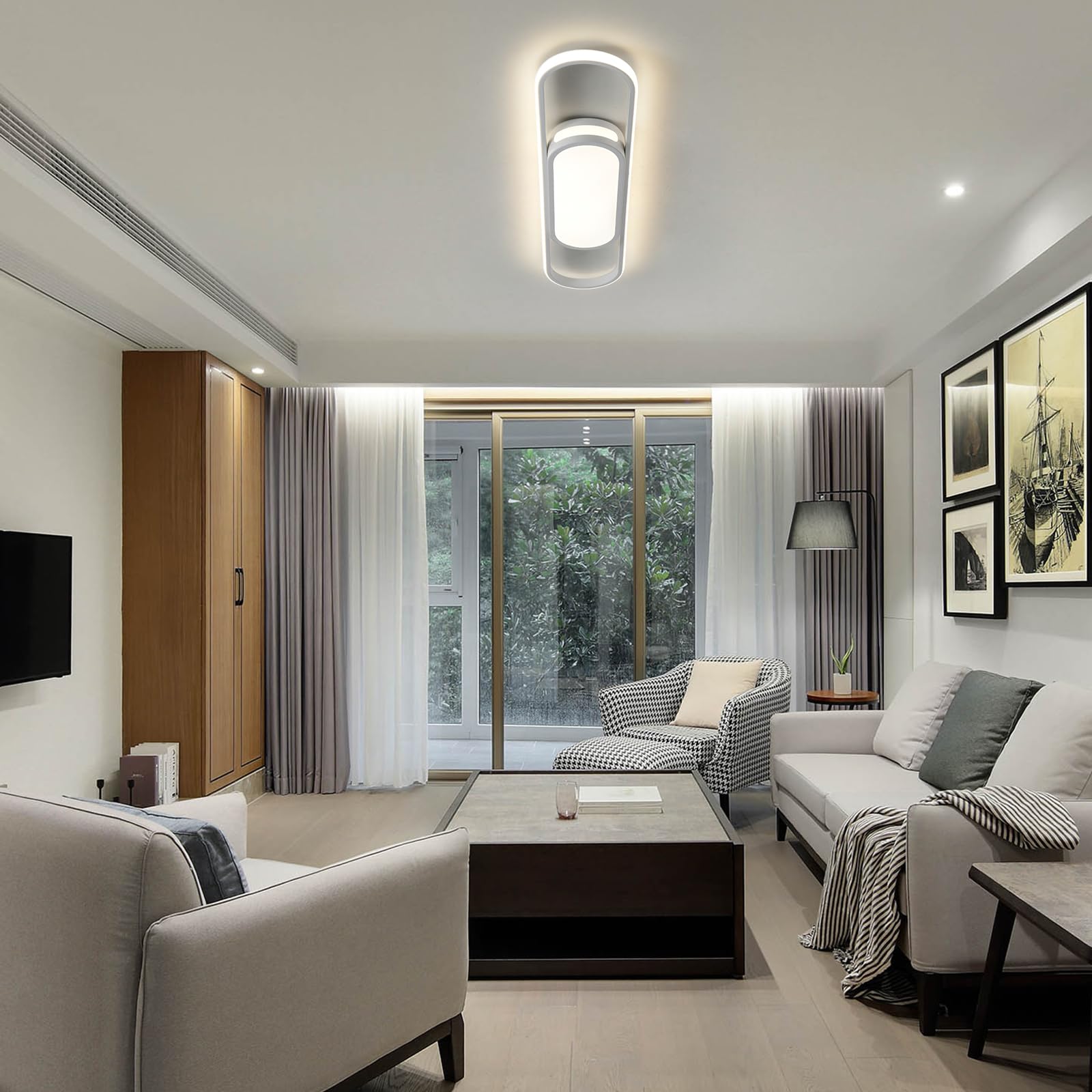 Qcyuui Modern Led Ceiling Light Dimmable Linear Ceiling Lamp 31.5In Kitchen Lighting Fixtures Ceiling For Bedroom Hallway Dining Room (45W/3000-6500K/White)