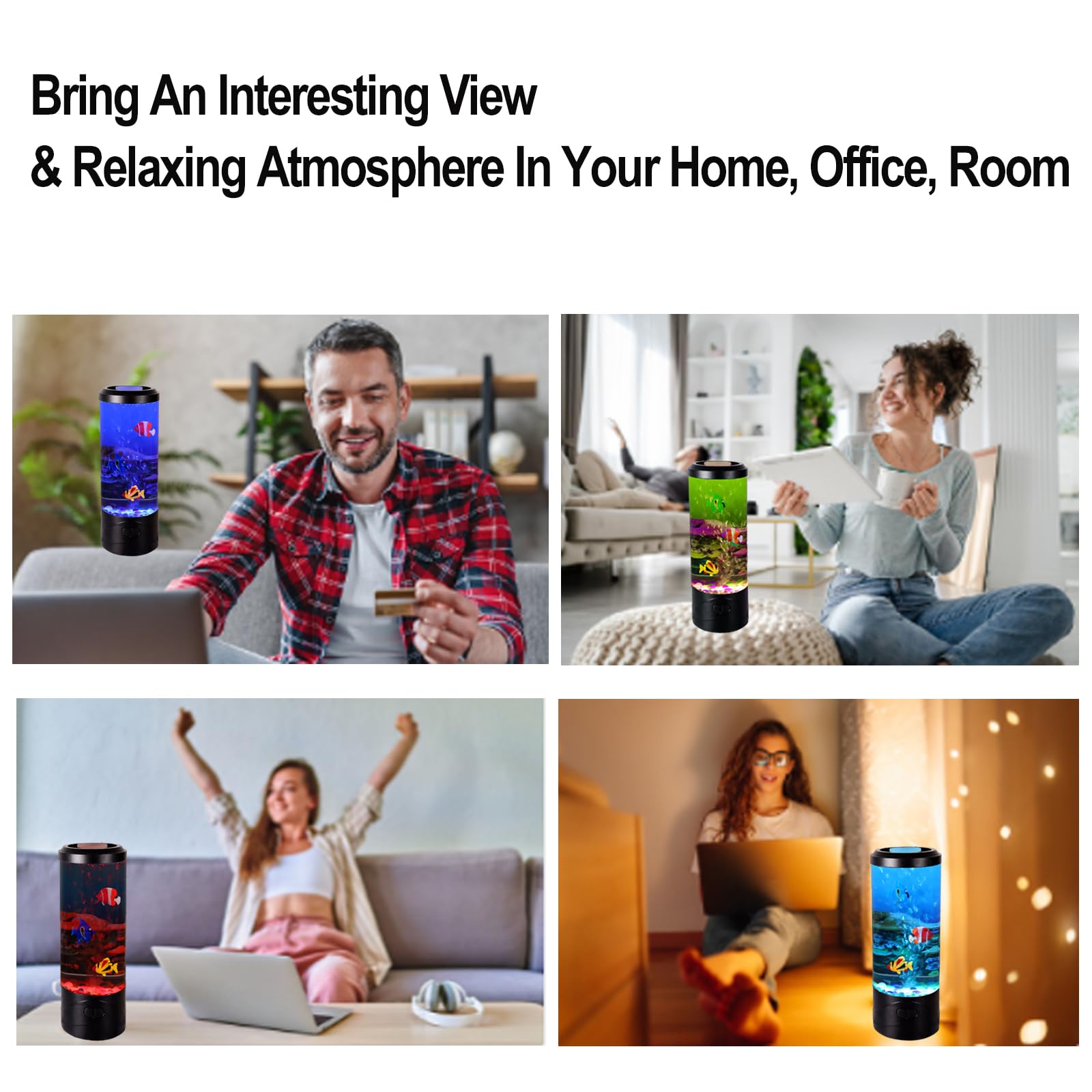 Mini Bubble Fish Lamp,Fake Fish Tank Aquarium Lamp,Multi-Color Changing Aquarium Light With 3 Artificial Fish Night Lights-For H