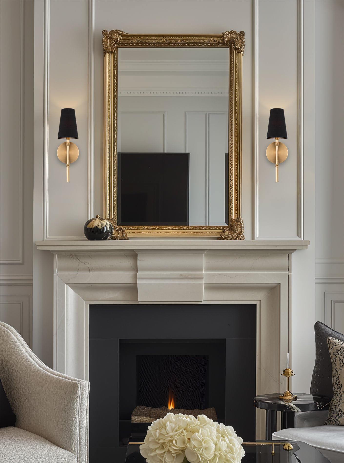 Kira Home Torche II Wall Sconce, 15in Cool Brass Finish with Black Linen Shade, Model RVL-W6511-1-CB