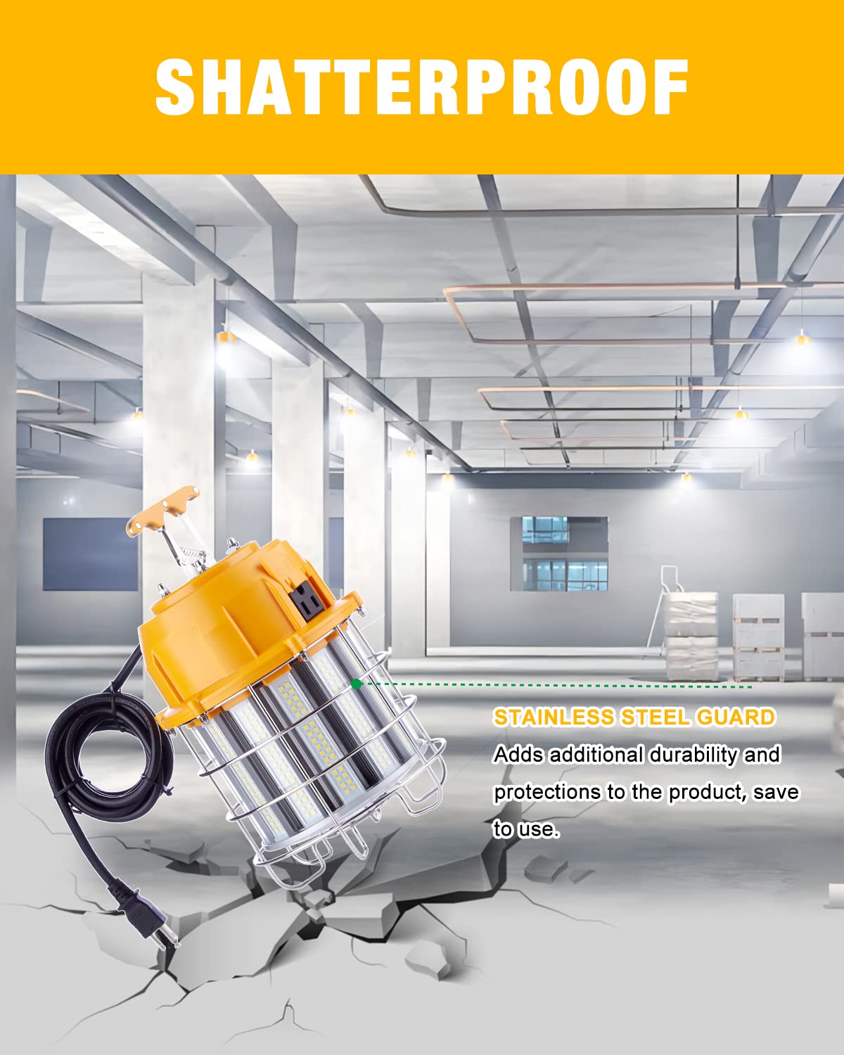 Led Temporary Work Light 150W, 5000K 18,000Lm Outdoor Construction Lights Job Site Lighting 10Ft Cord Ip65 Dust Waterproof Hanging Lighting