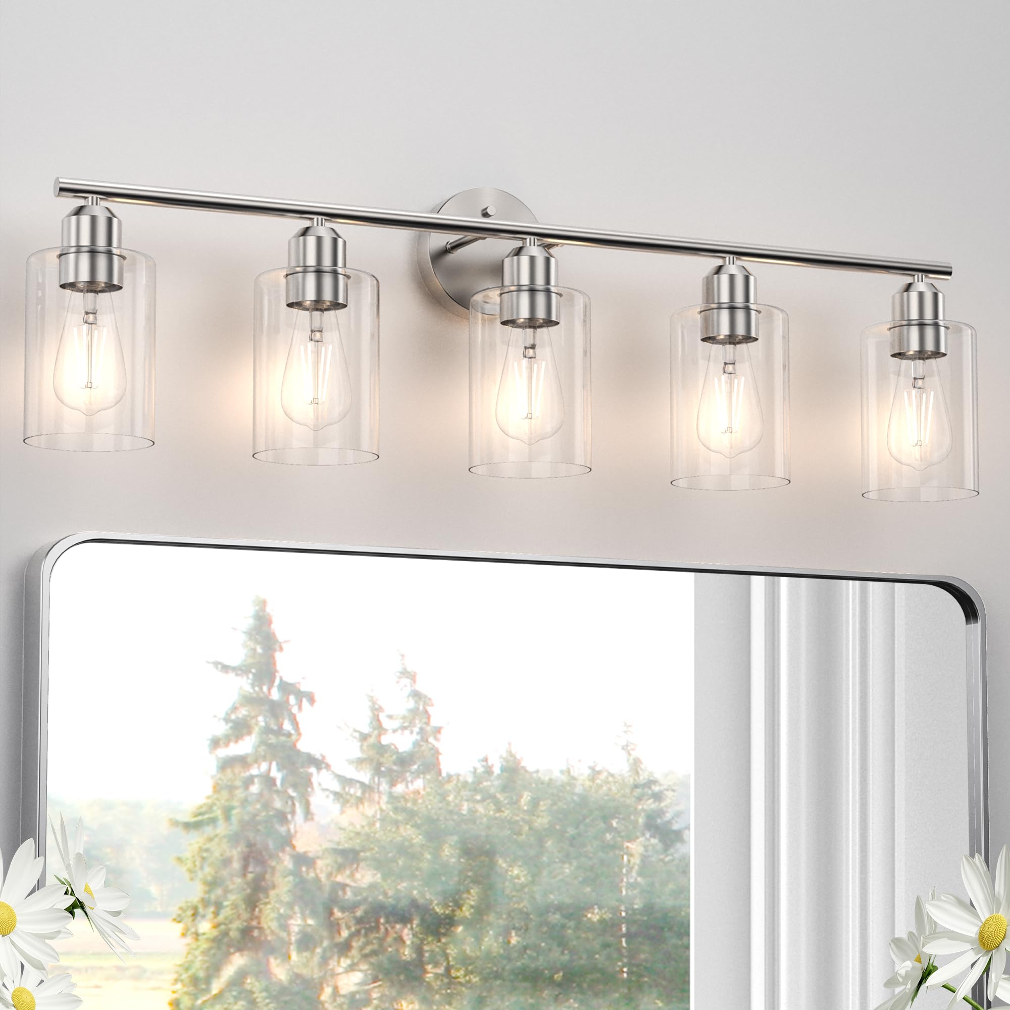 Espird Bathroom Vanity Light Fixture, 5 Lights, Brushed Nickel, Metal, Model L01-5-NL, Modern Design for Over Mirror Use