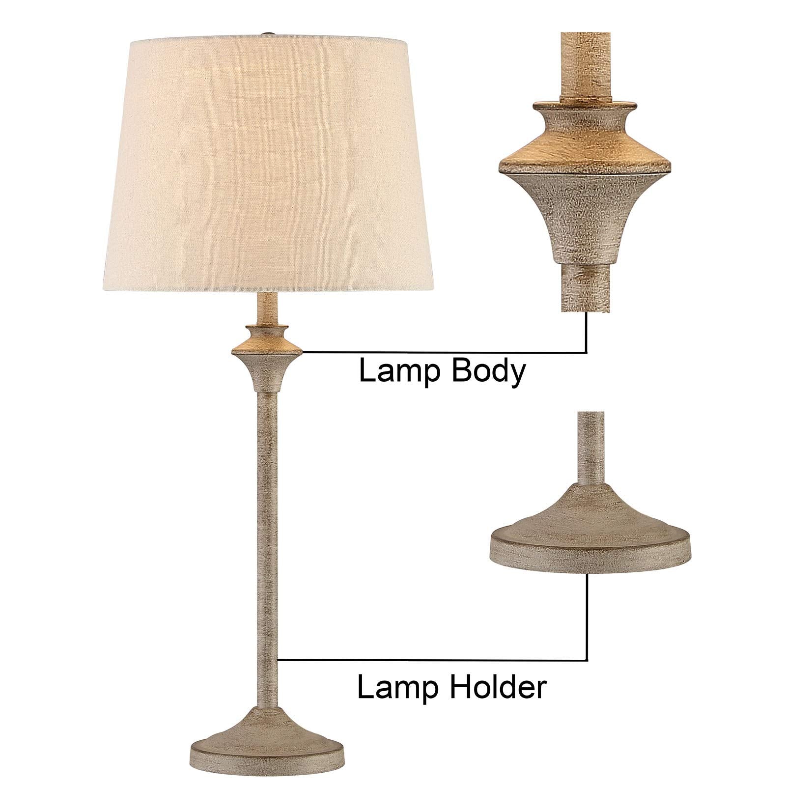 Maxax Farmhouse Buffet Table Lamps Set of 2, 26in Brown Metal Base with Oatmeal Fabric Shade for Living Room, Office, Kids Room