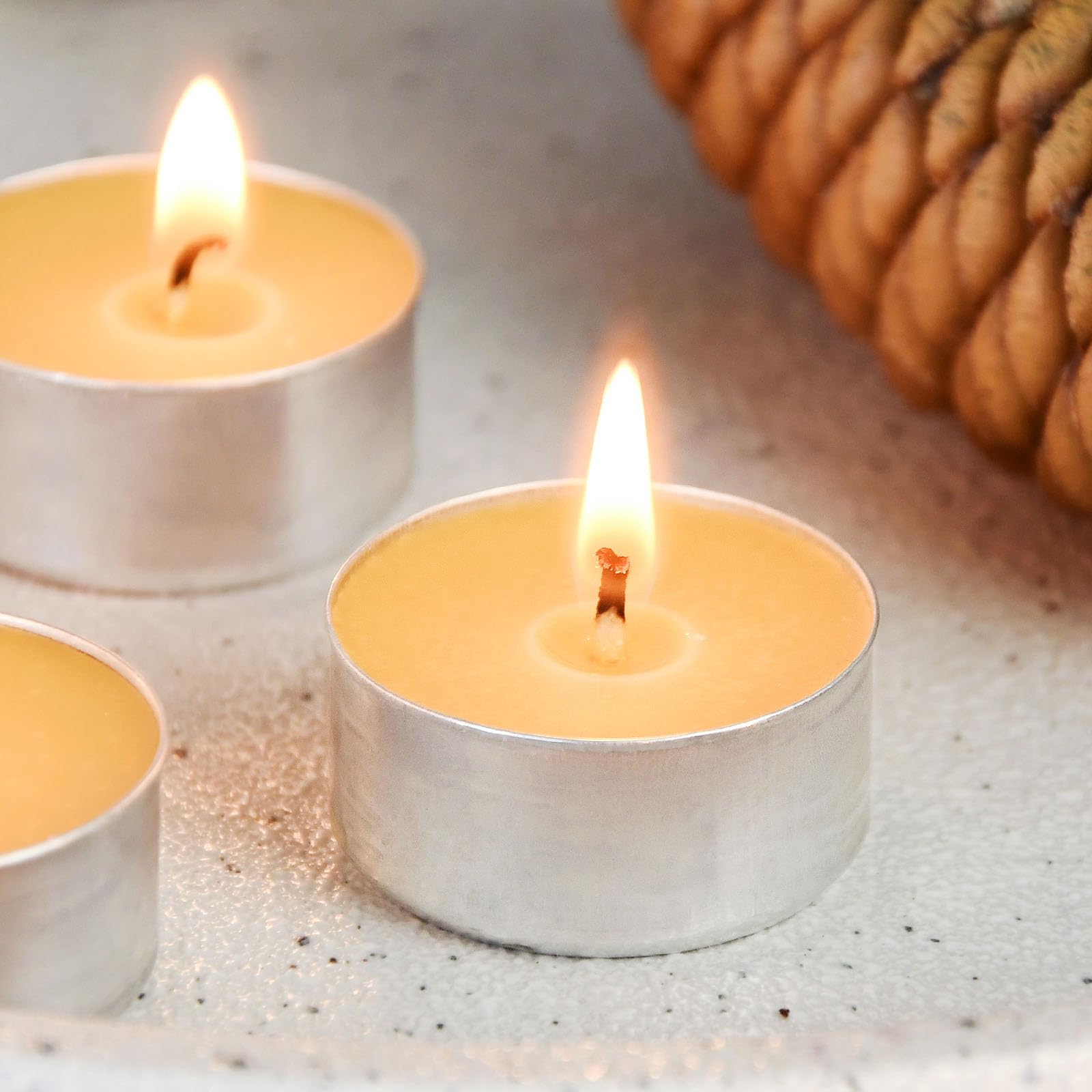 Natural Beeswax Tealight Candles In Metal Aluminum Cup - Organic Mini Candle Natural Scent Smokeless 4-5 Hours Long Burning - Yellow, Pack Of 24