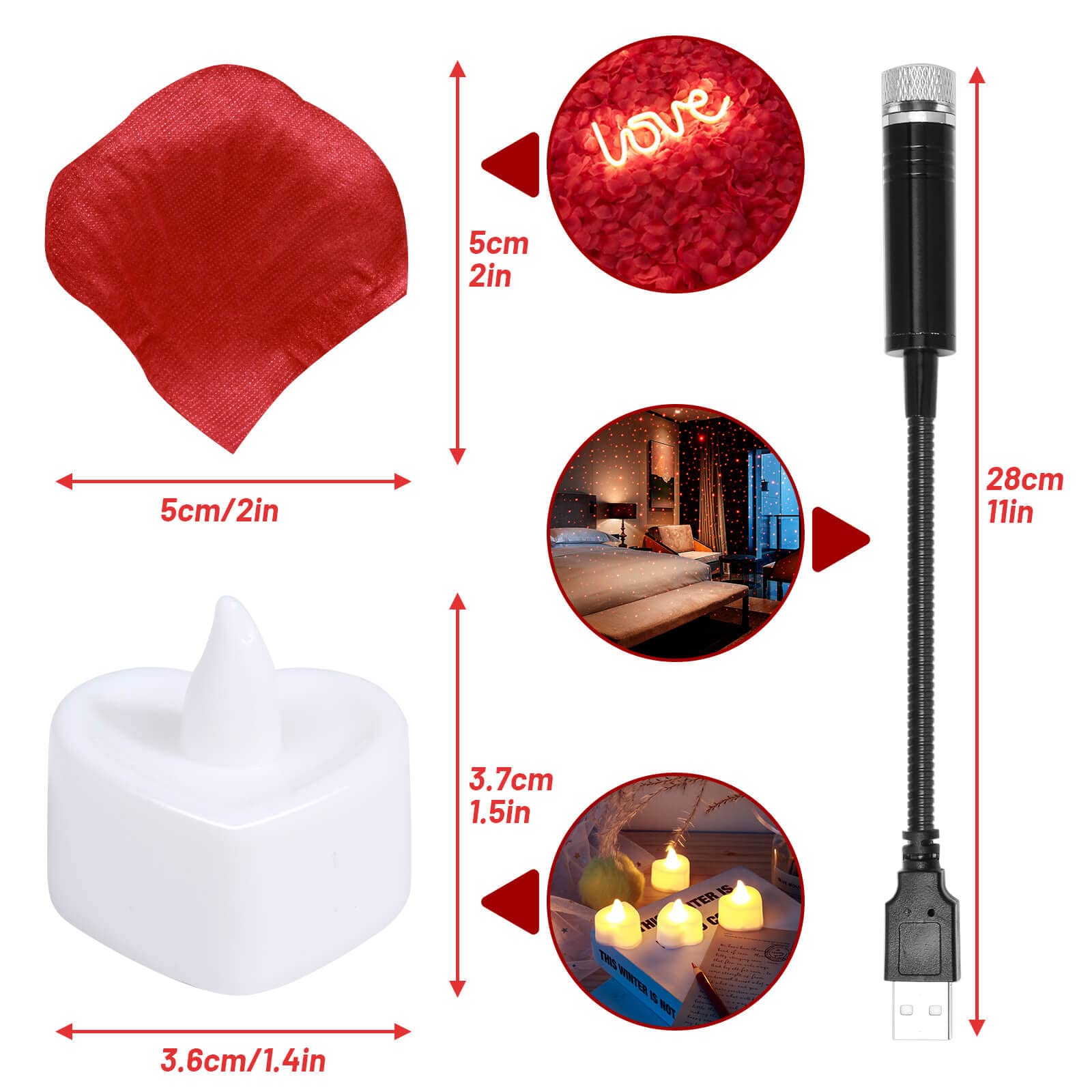 Romantic Decorations For Special Night, 2000Pcs Artificial Rose Petals With 24Pcs Led Candles, Star Night Light For Romantic Nig