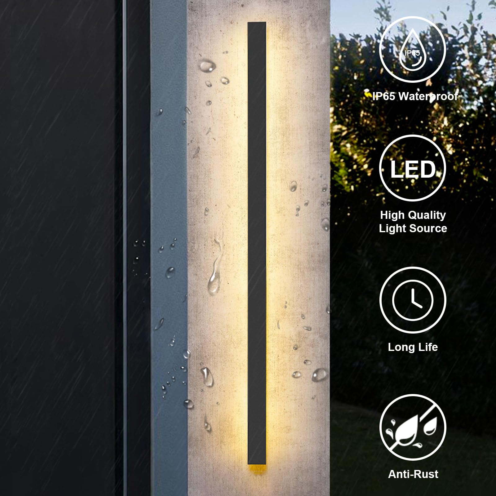 Nkjortppl 47.2Inch Outdoor Wall Light For House, Modern Black Led Exterior Sconce Light Fixtures Wall Mount, Porch & Doorway Ext