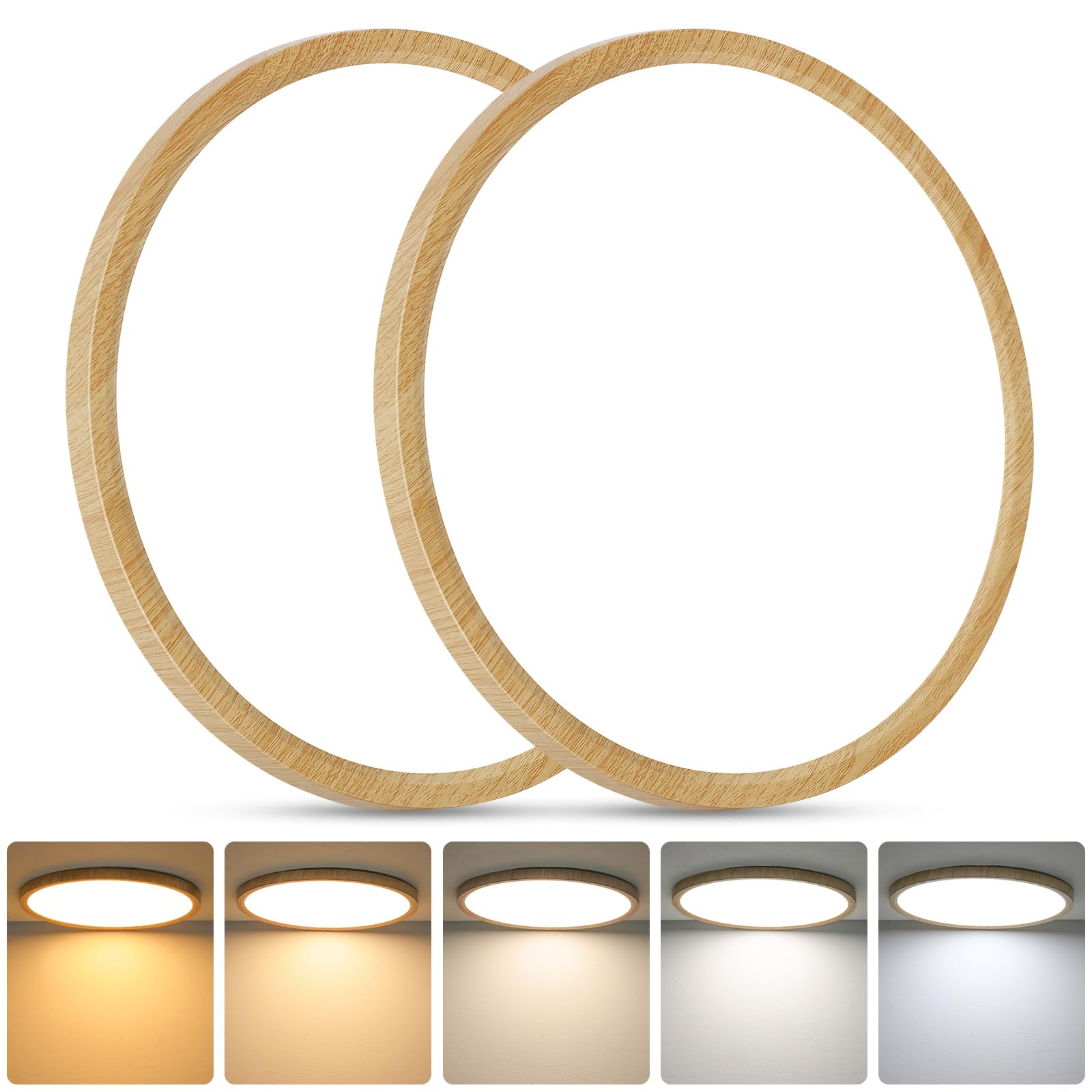 Brightever 2 Pack Led Flush Mount Ceiling Light Fixture, 12 Inch 24W, Super Slim 0.67 Inch 3200Lm Led Ceiling Lights Wooden Colo