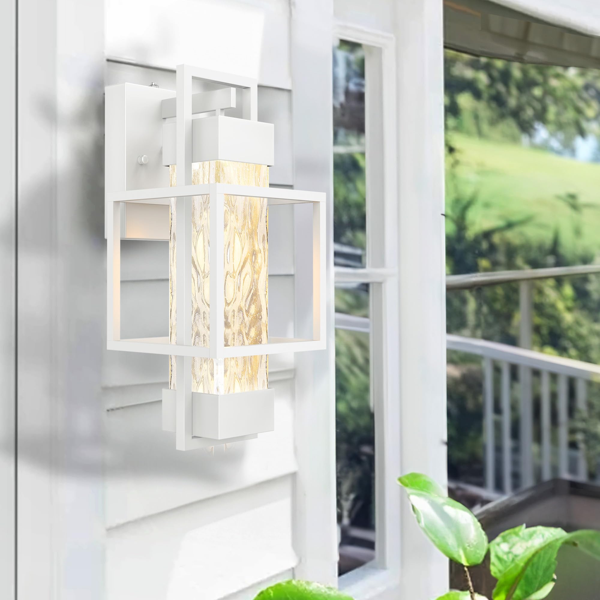 PARTPHONER Outdoor Wall Sconce Lights, 15" Waterproof Dusk to Dawn, White, 2 Pack, Model PAWL167AW2