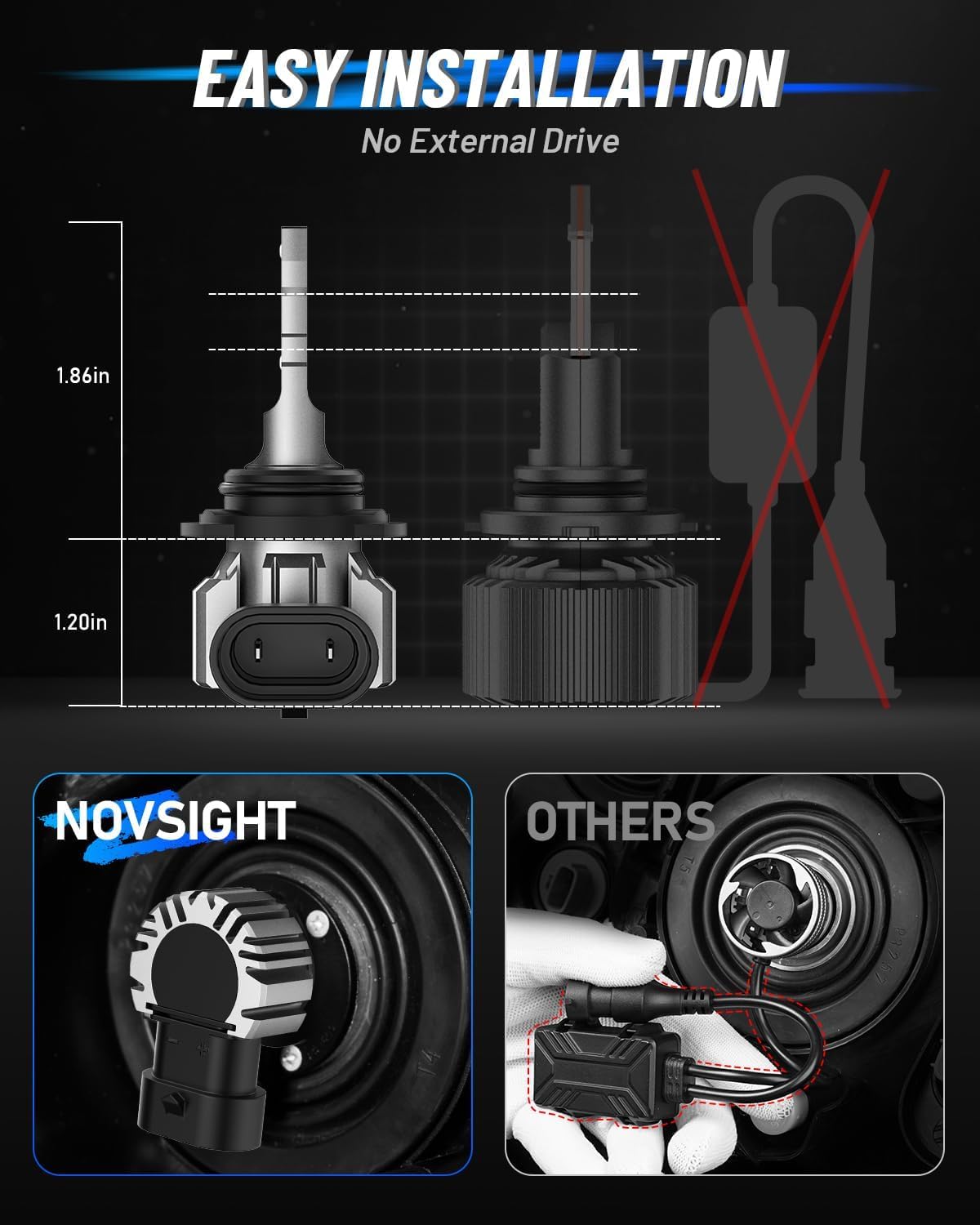 NOVSIGHT 9005 9006 Fog Light Bulbs, 50000LM Super Brighter 6500K Cool White, Fanless Light, 1:1 Design, Plug and Play, HB3 HB4 F