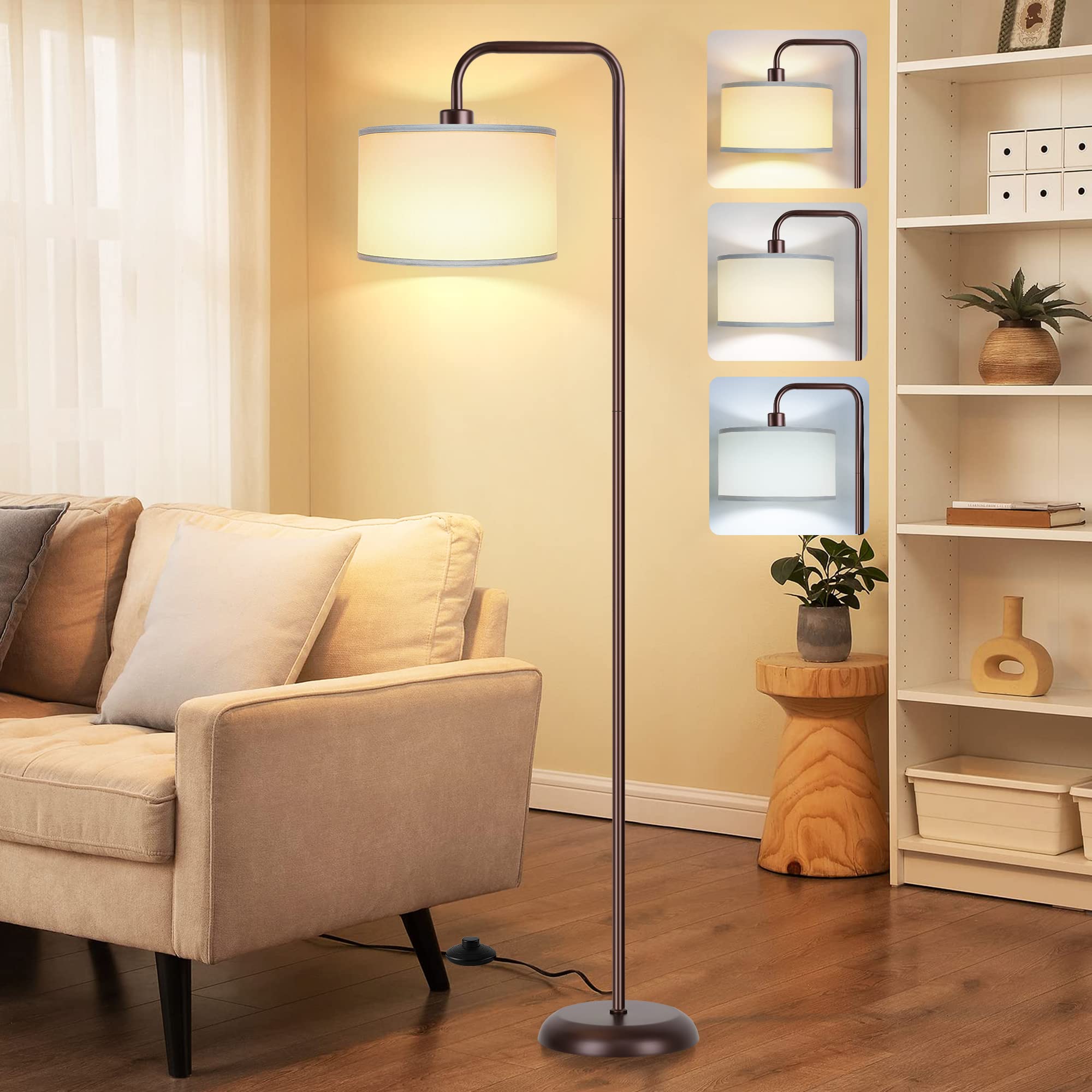 Partphoner Led Floor Lamp - 3 Color Temperatures, Foot Switch, 9W Bulb, Oil Rubbed Bronze