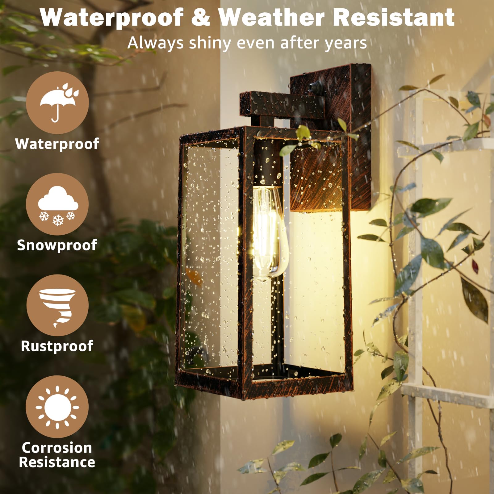 SHINE HAI Dusk to Dawn Outdoor Wall Lantern, Waterproof Sconce Light Fixture, E26 Base, Oil-Rubbed Bronze, 2-Pack, X-Large