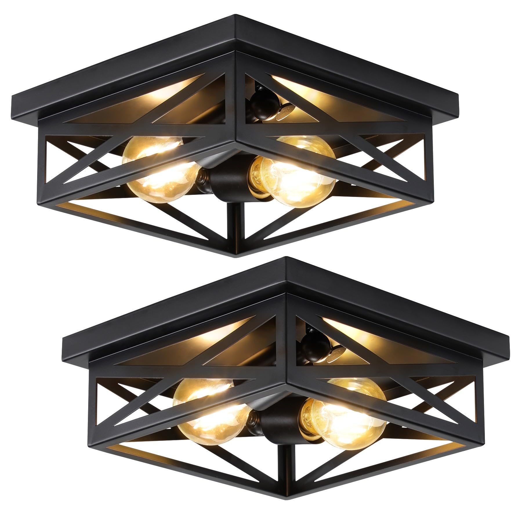 DIKAIDA 2Pack Vintage Farmhouse Flush Mount Ceiling Light Fixtures, 2-Light Hallway Kitchen Ceiling Light, Industrial Farmhouse 
